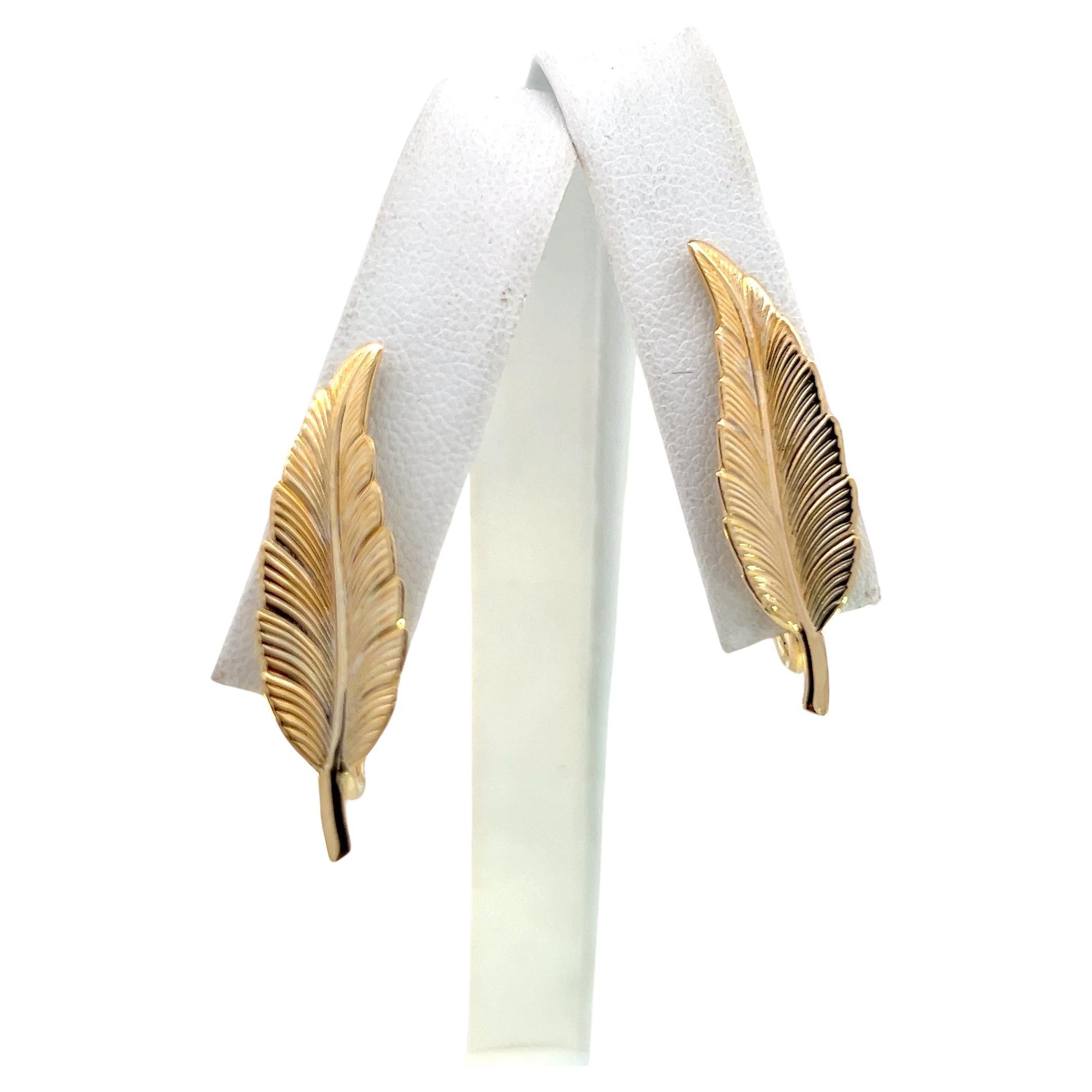 Tiffany & Co Estate Leaf Earrings Clip-on 14k Gold Plated For Sale