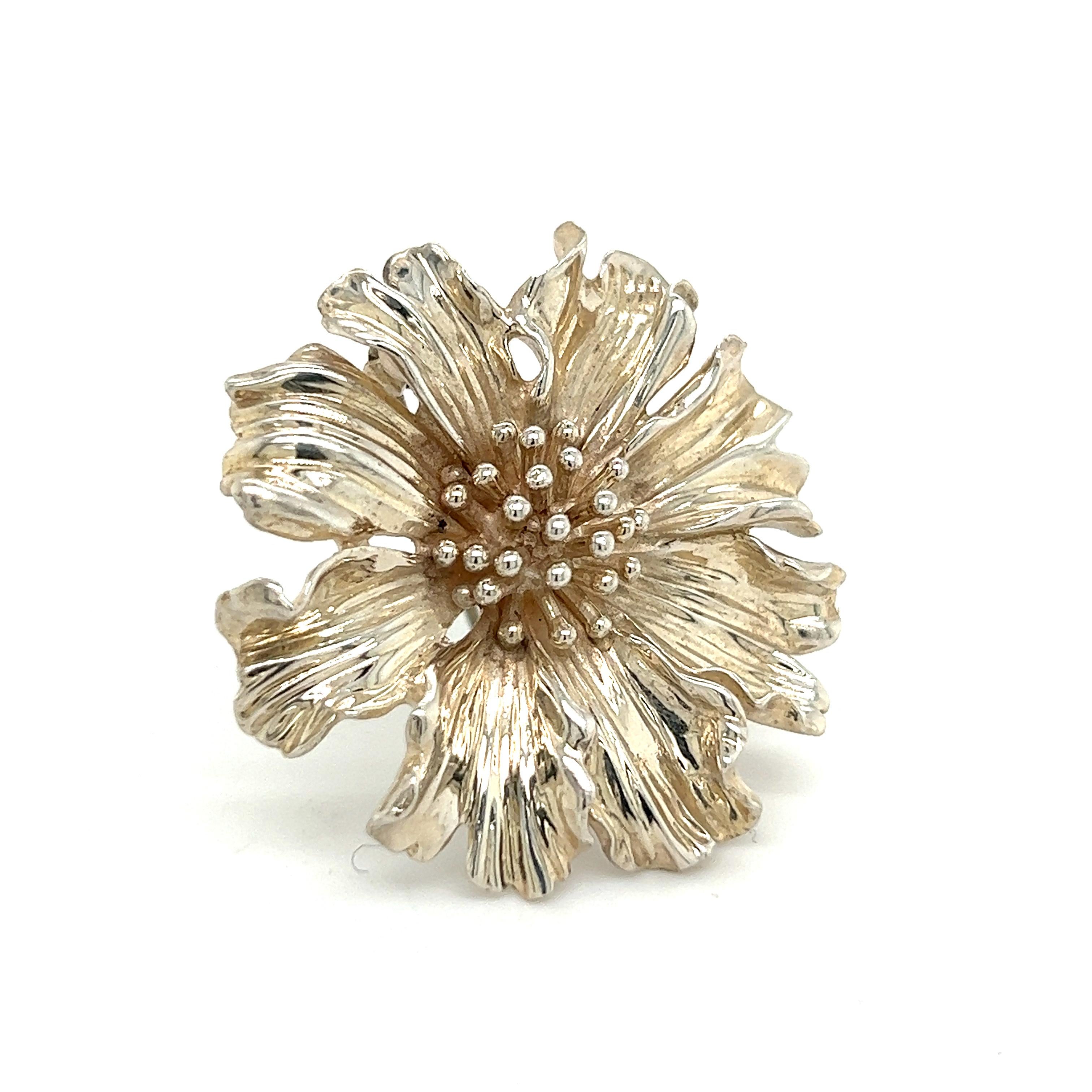 Tiffany & Co Estate Marigold Flower Brooch Pin Sterling Silver 3