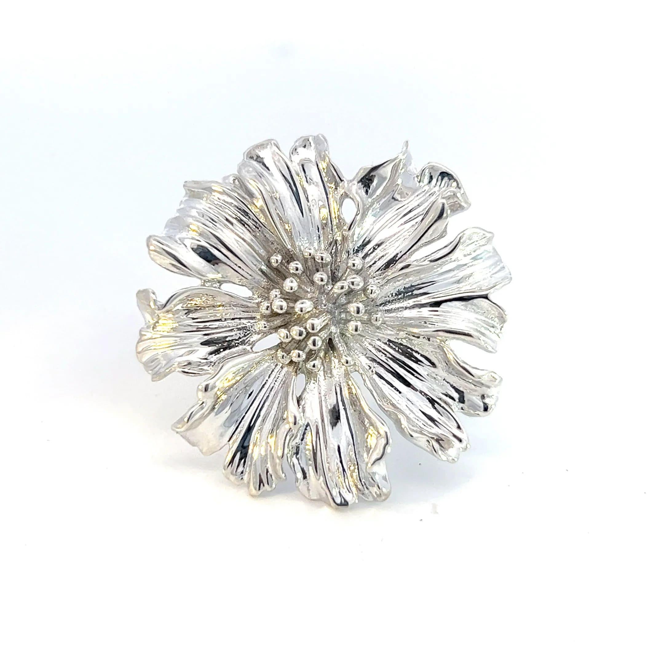 Tiffany & Co Estate Marigold Flower Brooch Pin Sterling Silver  1