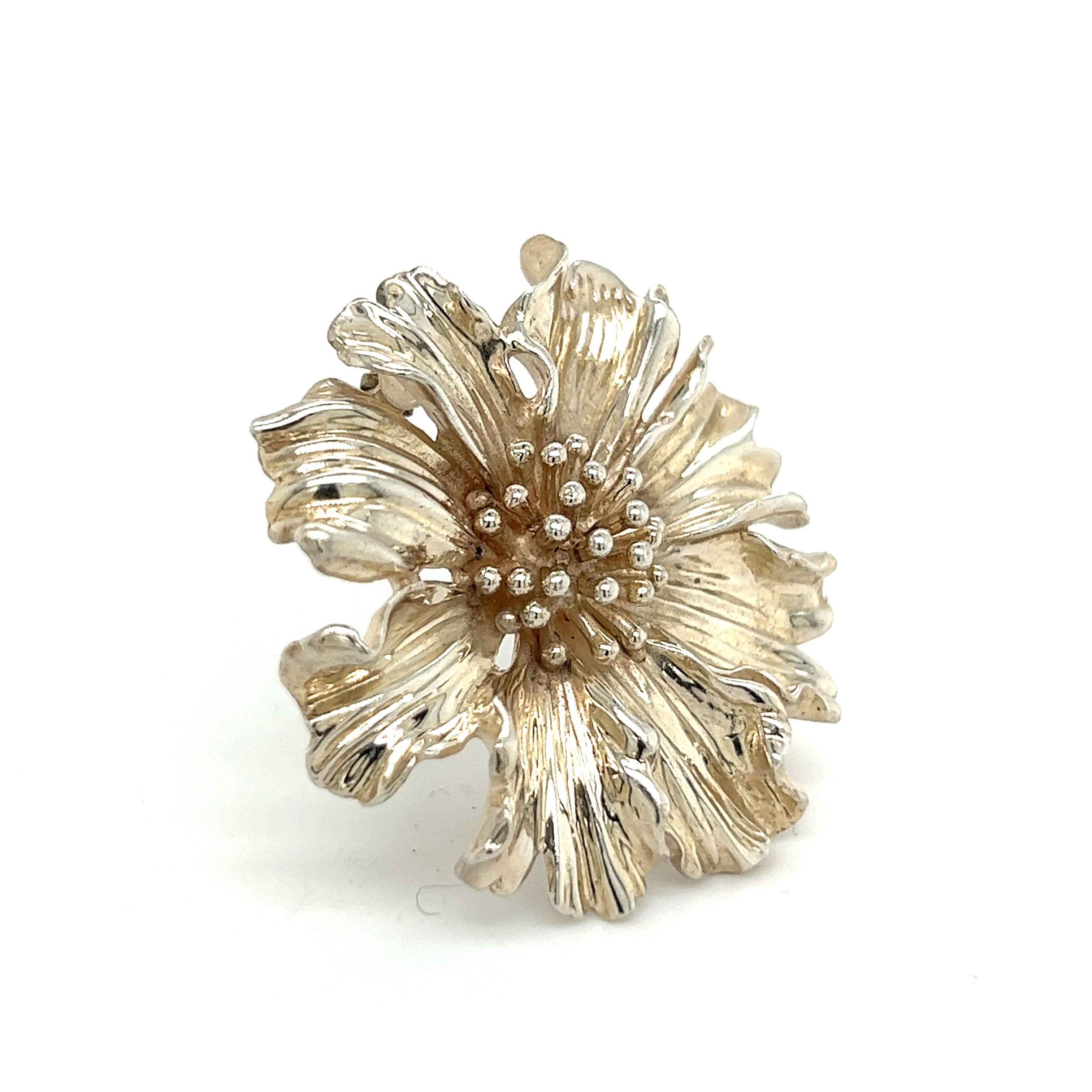 Women's Tiffany & Co Estate Marigold Flower Brooch Pin Sterling Silver
