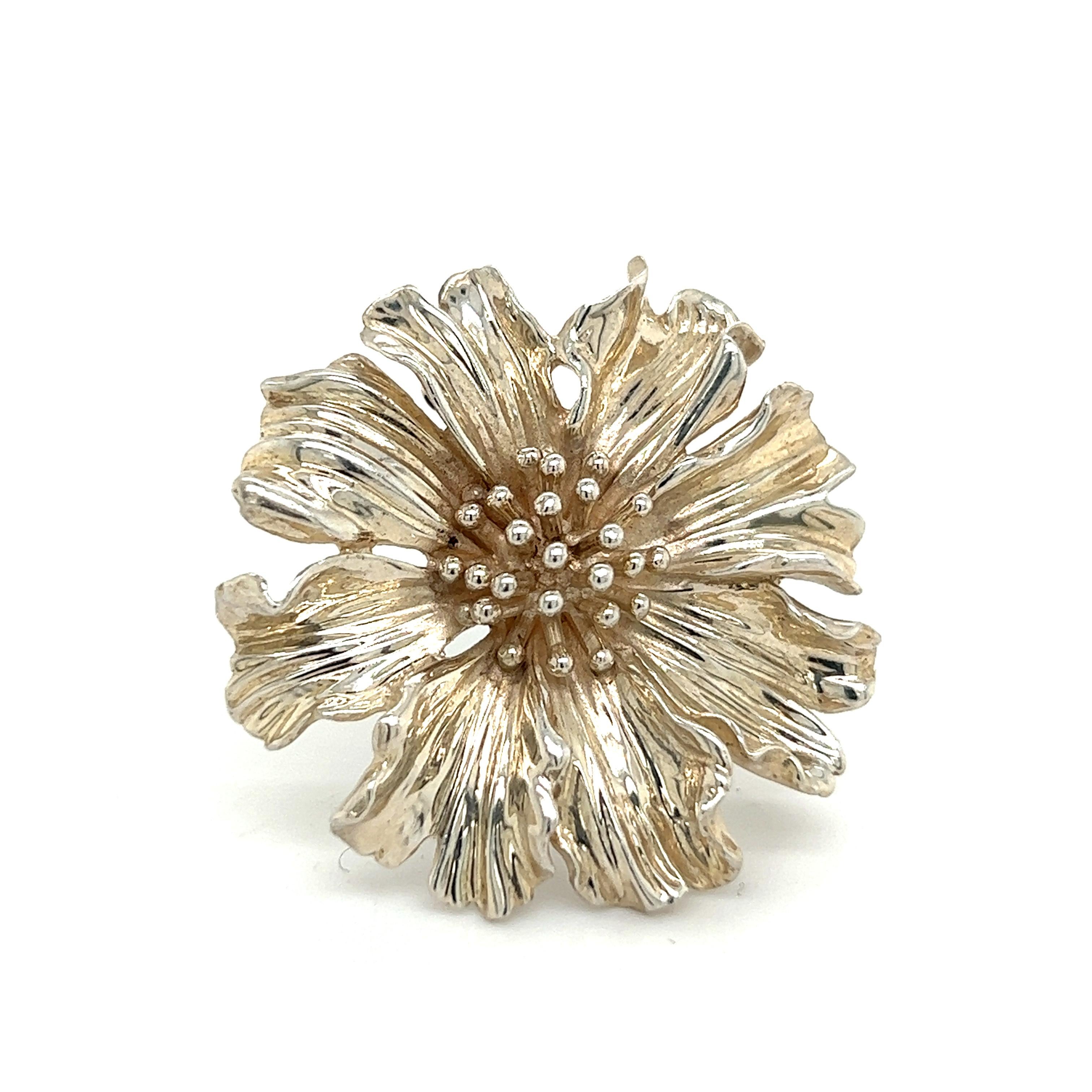 Tiffany & Co Estate Marigold Flower Brooch Pin Sterling Silver 1