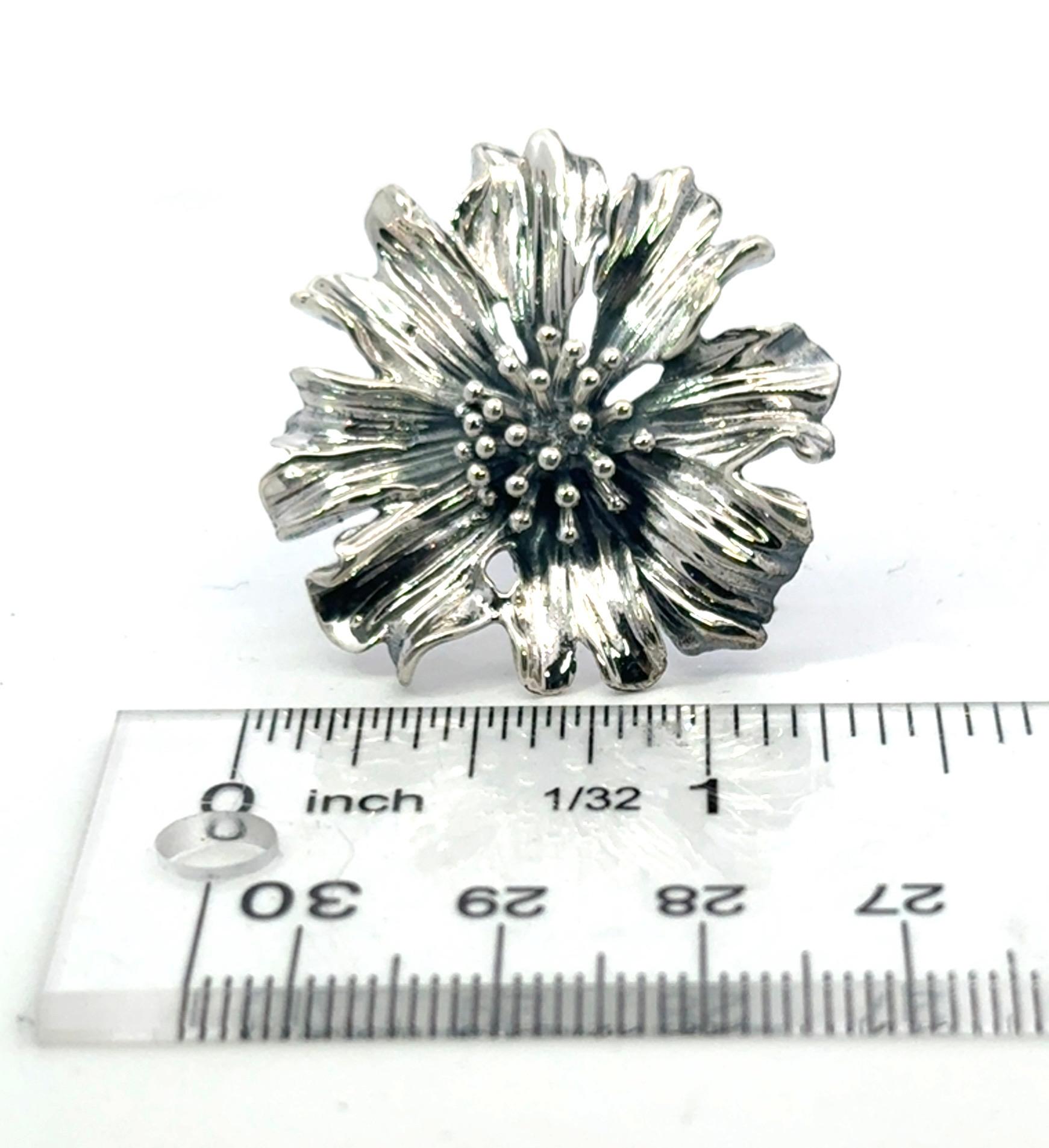 Tiffany & Co Marigold Flower Pierced Earrings Sterling Silver Estate For Sale 8