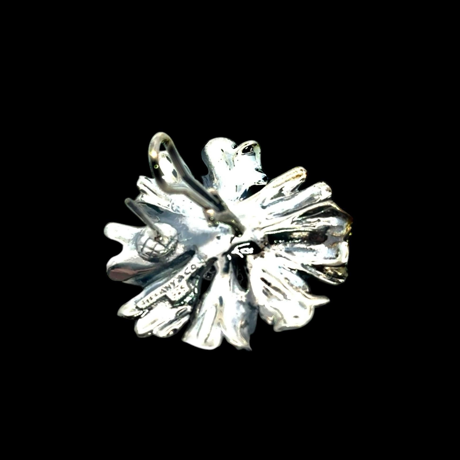 Women's Tiffany & Co Marigold Flower Pierced Earrings Sterling Silver Estate For Sale