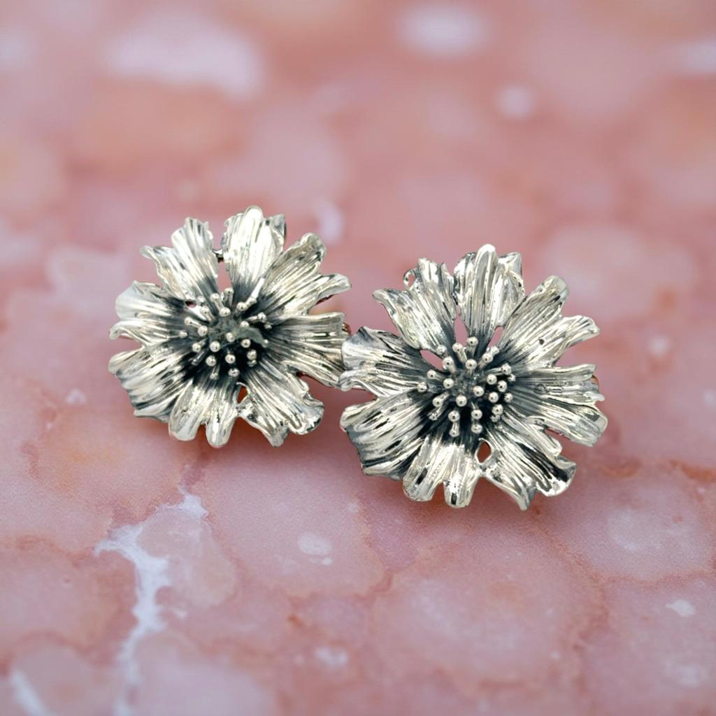 Tiffany & Co Marigold Flower Pierced Earrings Sterling Silver Estate For Sale 1