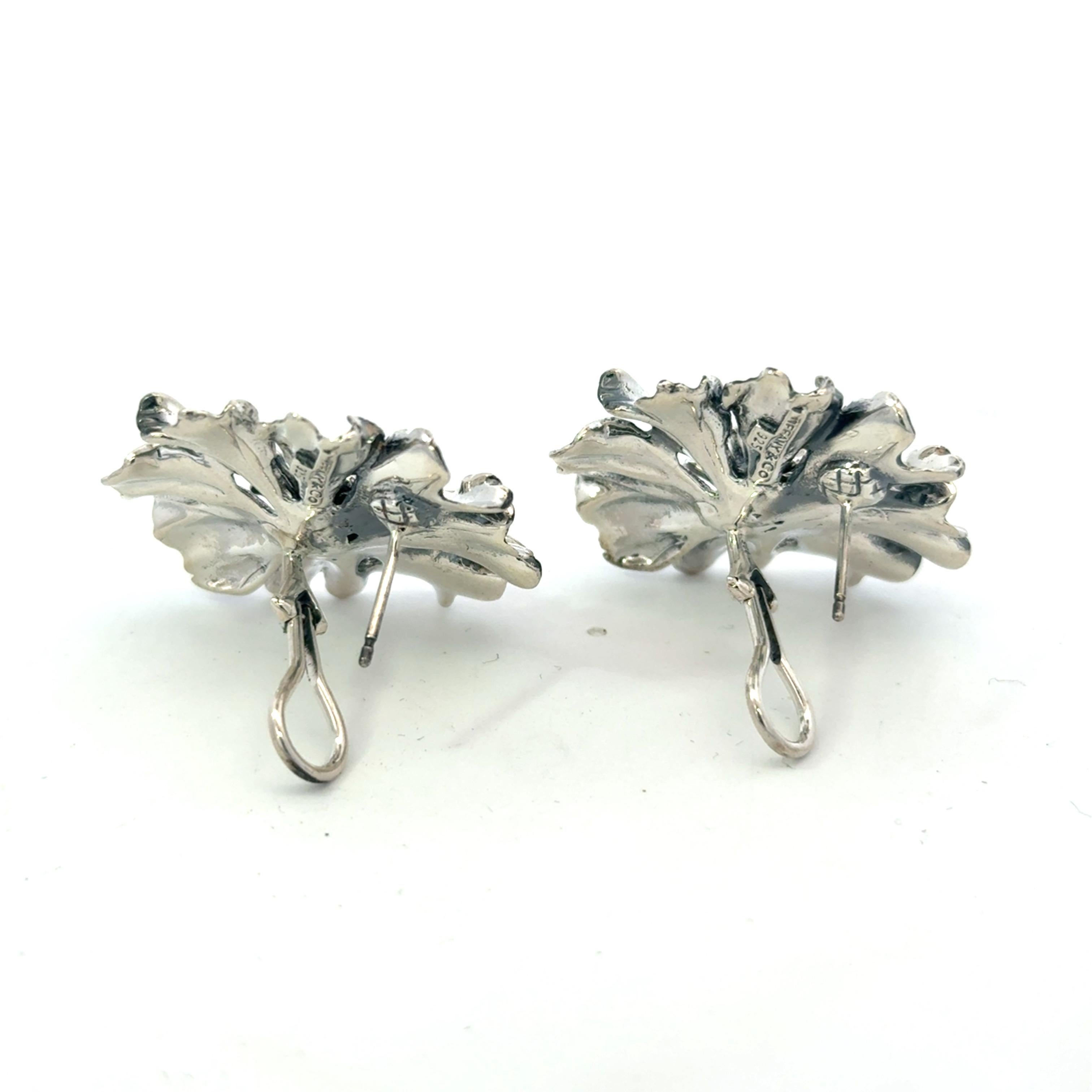 Tiffany & Co Marigold Flower Pierced Earrings Sterling Silver Estate For Sale 5