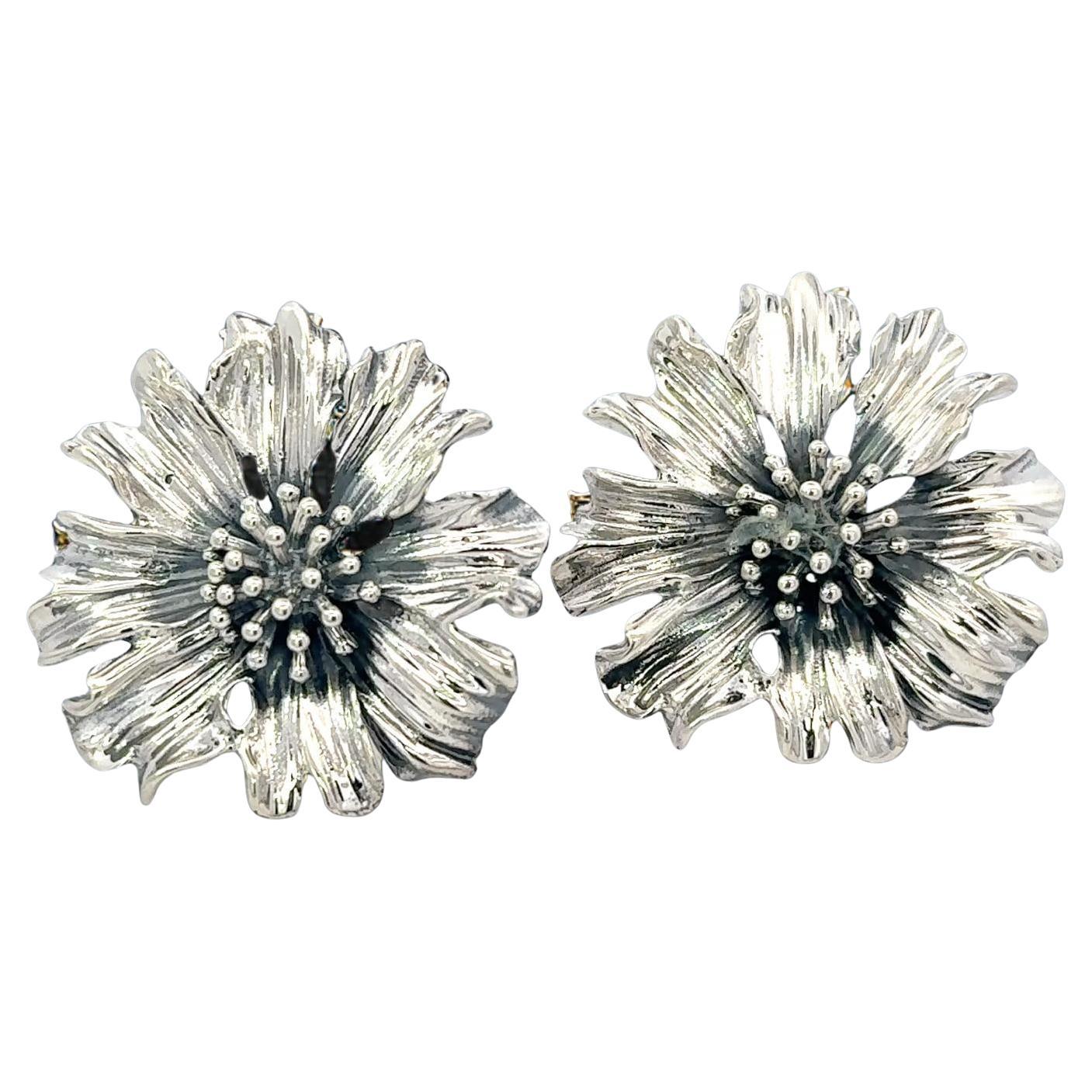 Tiffany & Co Marigold-Blumen-Ohrringe aus Sterlingsilber mit durchbrochenem Sterlingsilber, Nachlass