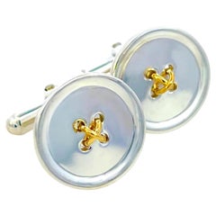Tiffany & Co Estate Men Button Cufflinks 18k Gold Sterling Silver