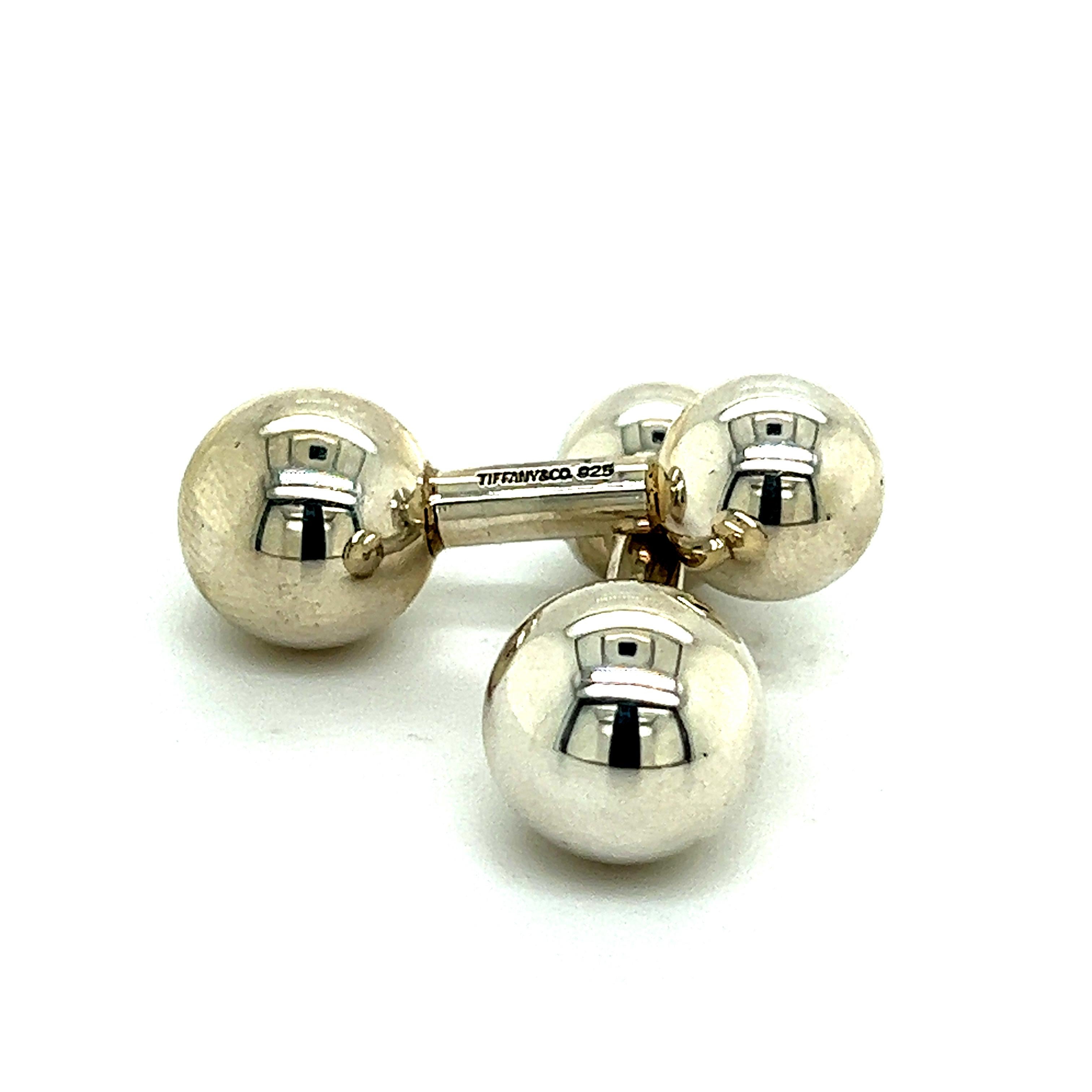 Tiffany & Co Estate Mens Barbell Cufflinks Silver  In Good Condition In Brooklyn, NY