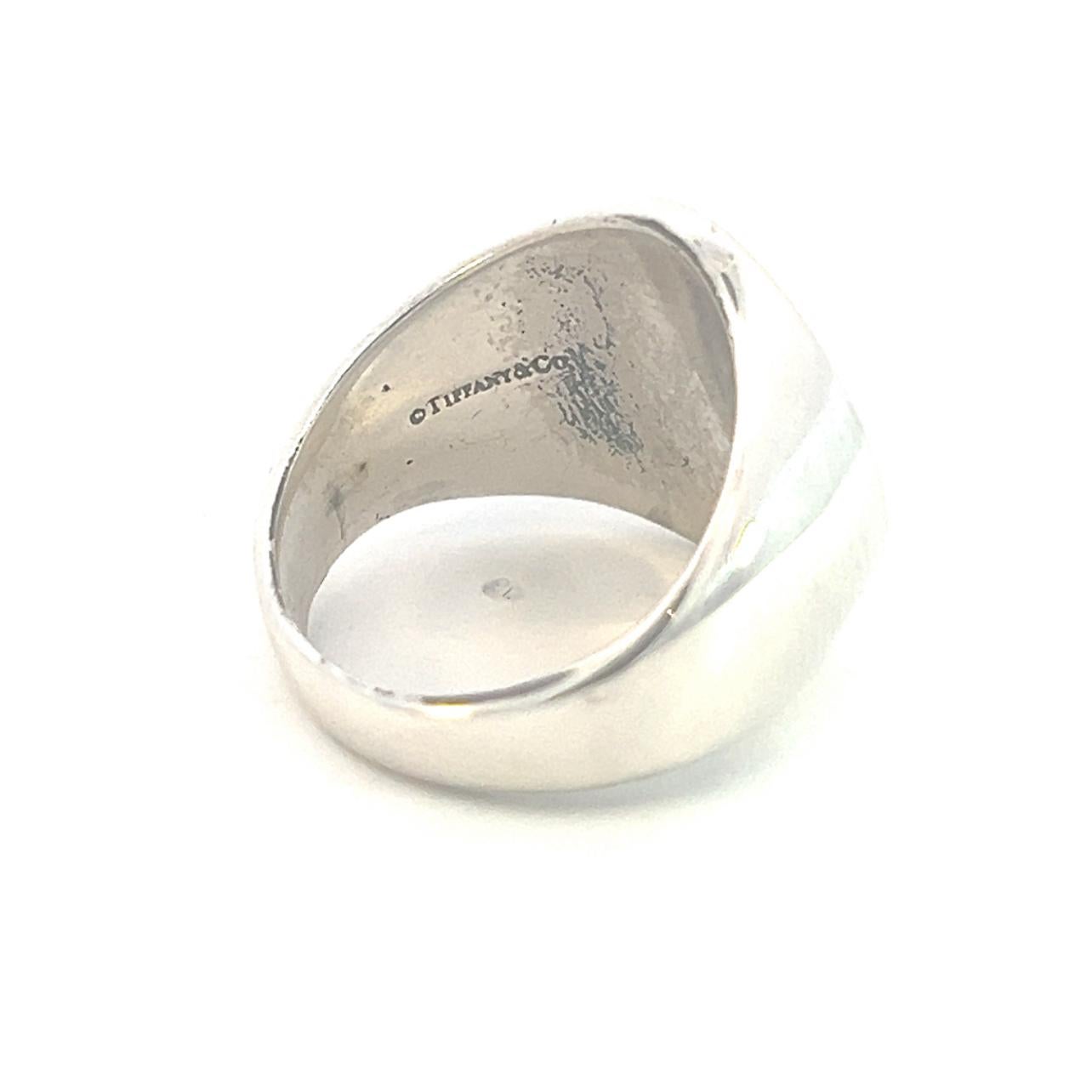 Tiffany & Co Estate Mens Signet Engraveable Ring 6.5 Silver 11.70 mm In Good Condition In Brooklyn, NY