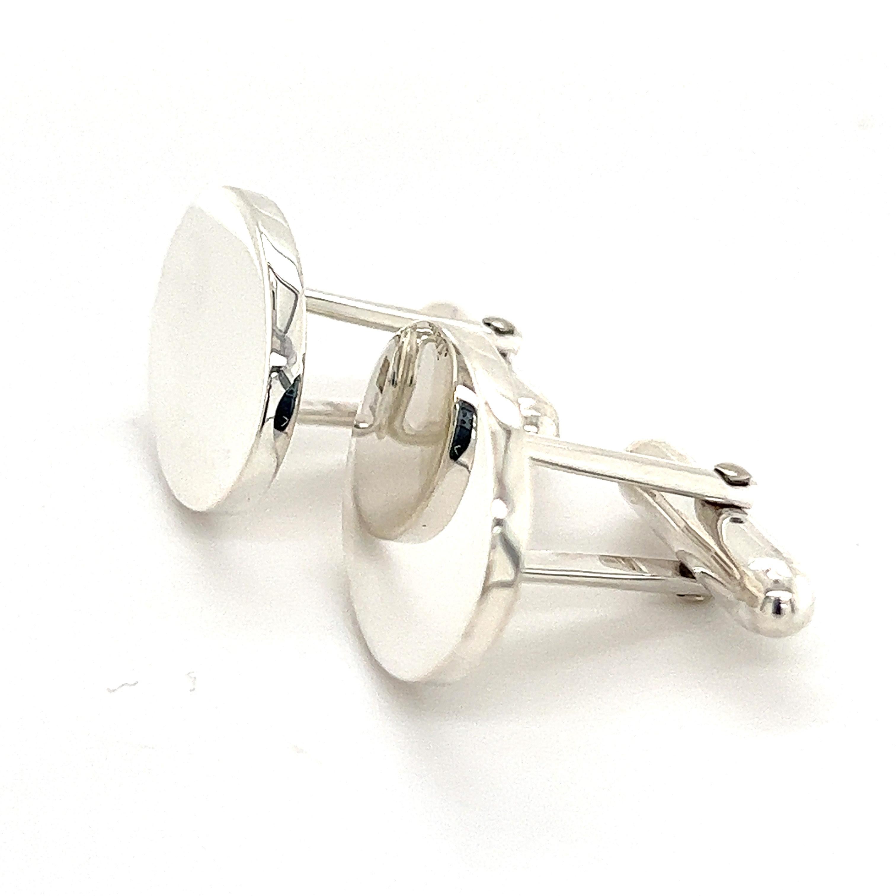 Tiffany & Co Estate Mens Oval Cufflinks Sterling Silver 15.4 Grams In Good Condition In Brooklyn, NY