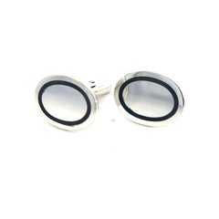 Tiffany & Co Estate Mens Silver & Blue Enamel Cufflinks Silver