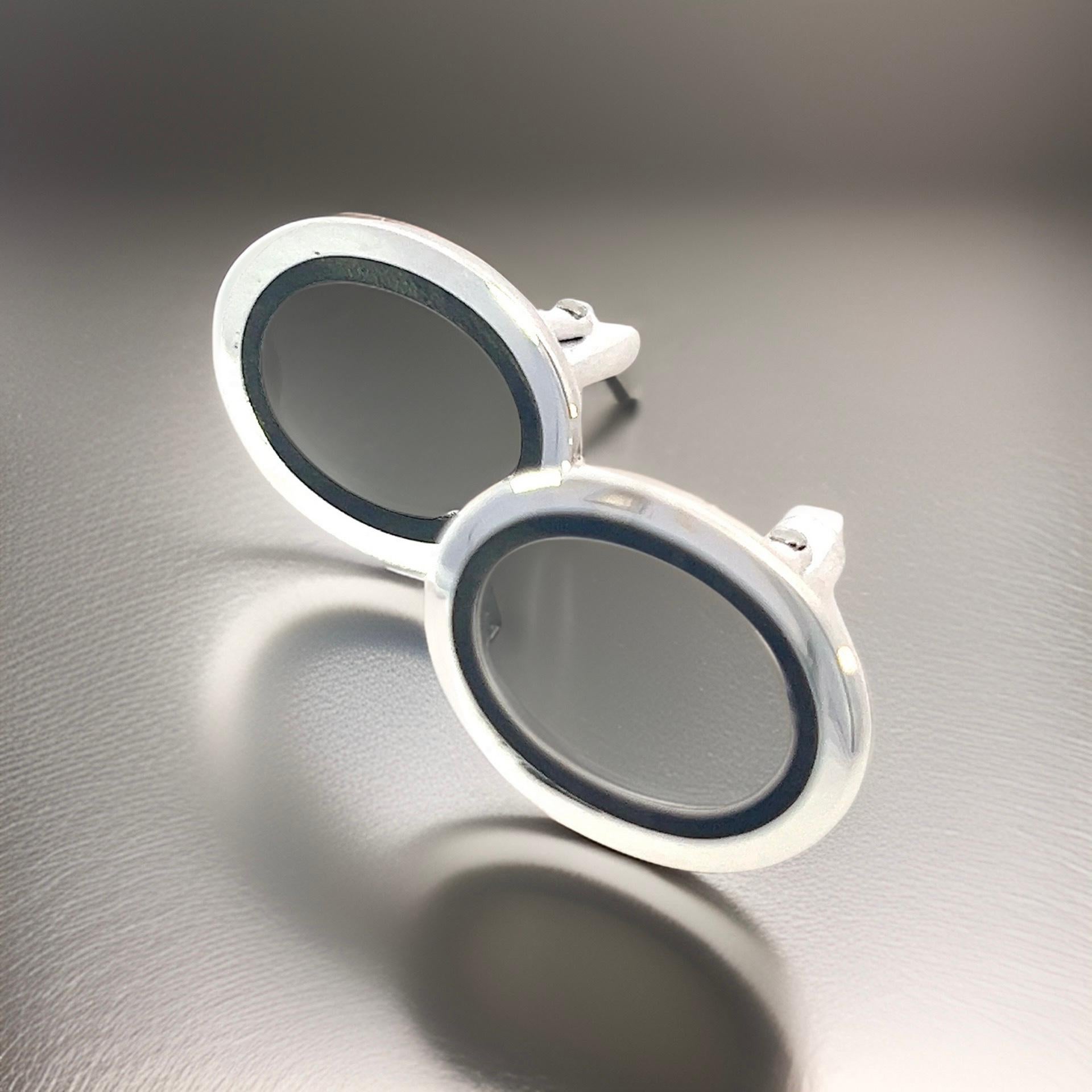 Tiffany & Co Estate Mens Silver & Blue Enamel Cufflinks Sterling Silver In Good Condition For Sale In Brooklyn, NY
