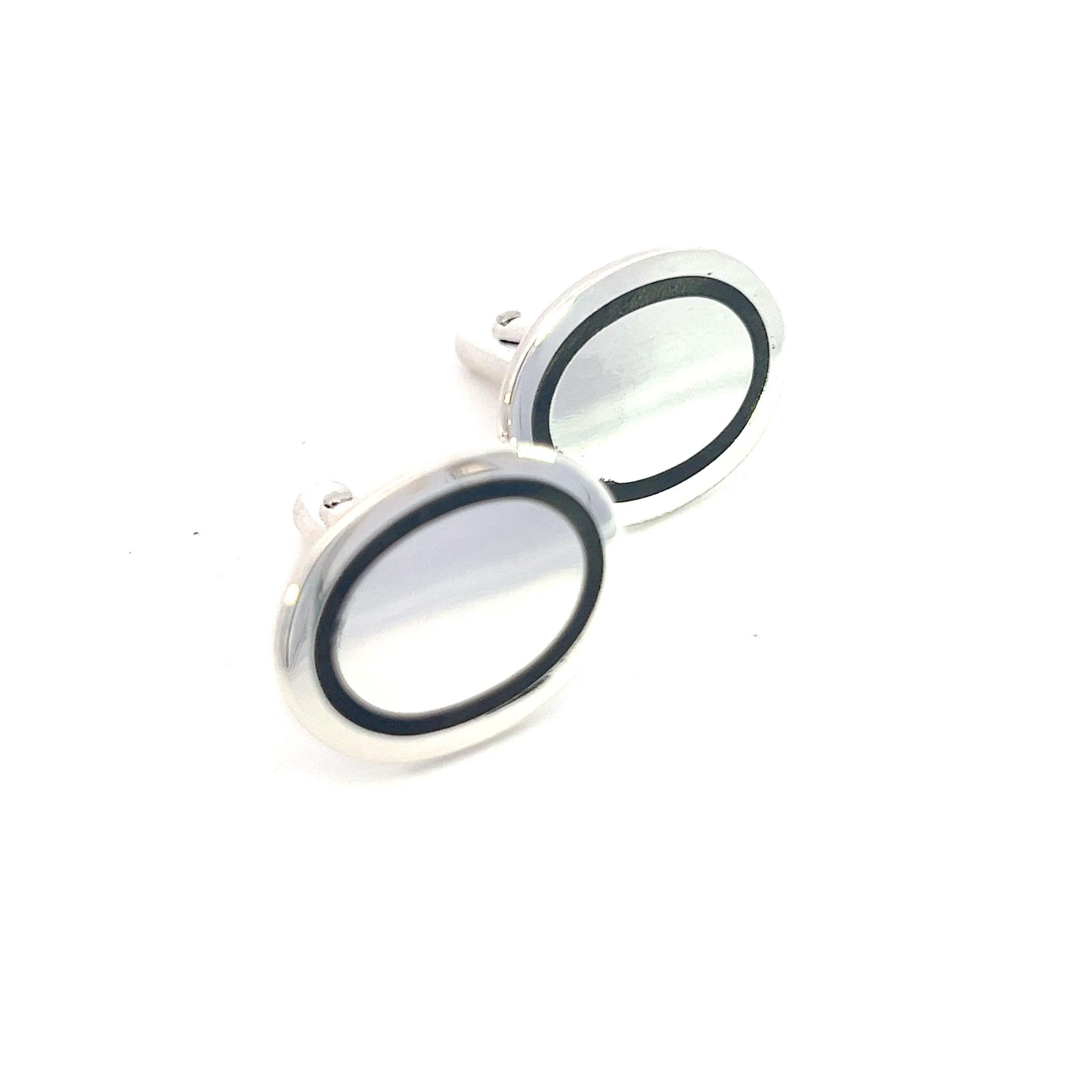 Tiffany & Co Estate Mens Silver & Blue Enamel Cufflinks Sterling Silver For Sale 1