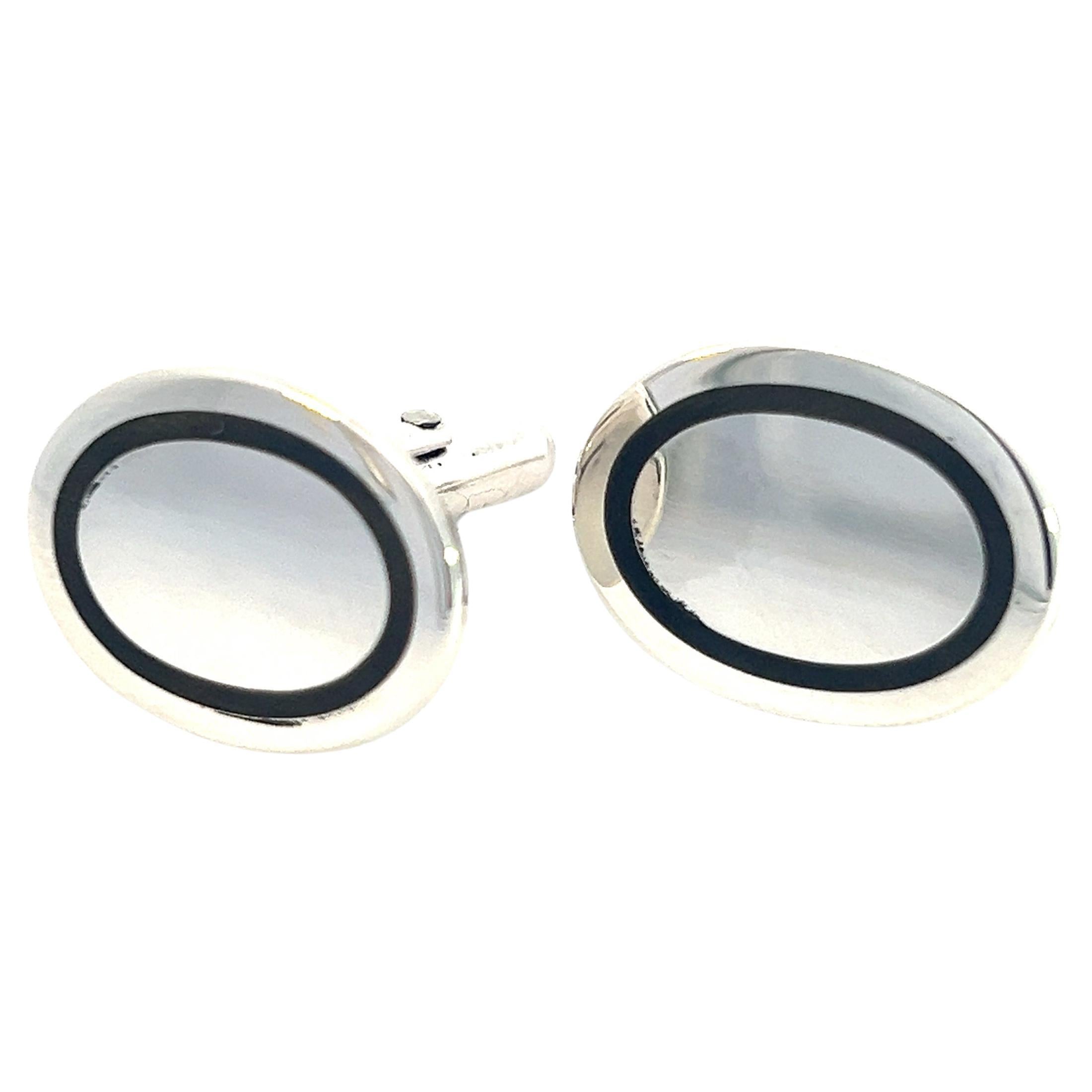 Tiffany & Co Estate Mens Silver & Blue Enamel Cufflinks Sterling Silver For Sale