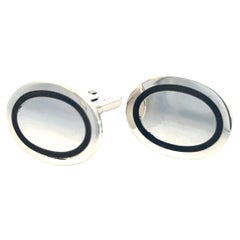 Tiffany & Co Estate Mens Silver & Blue Enamel Cufflinks Sterling Silver