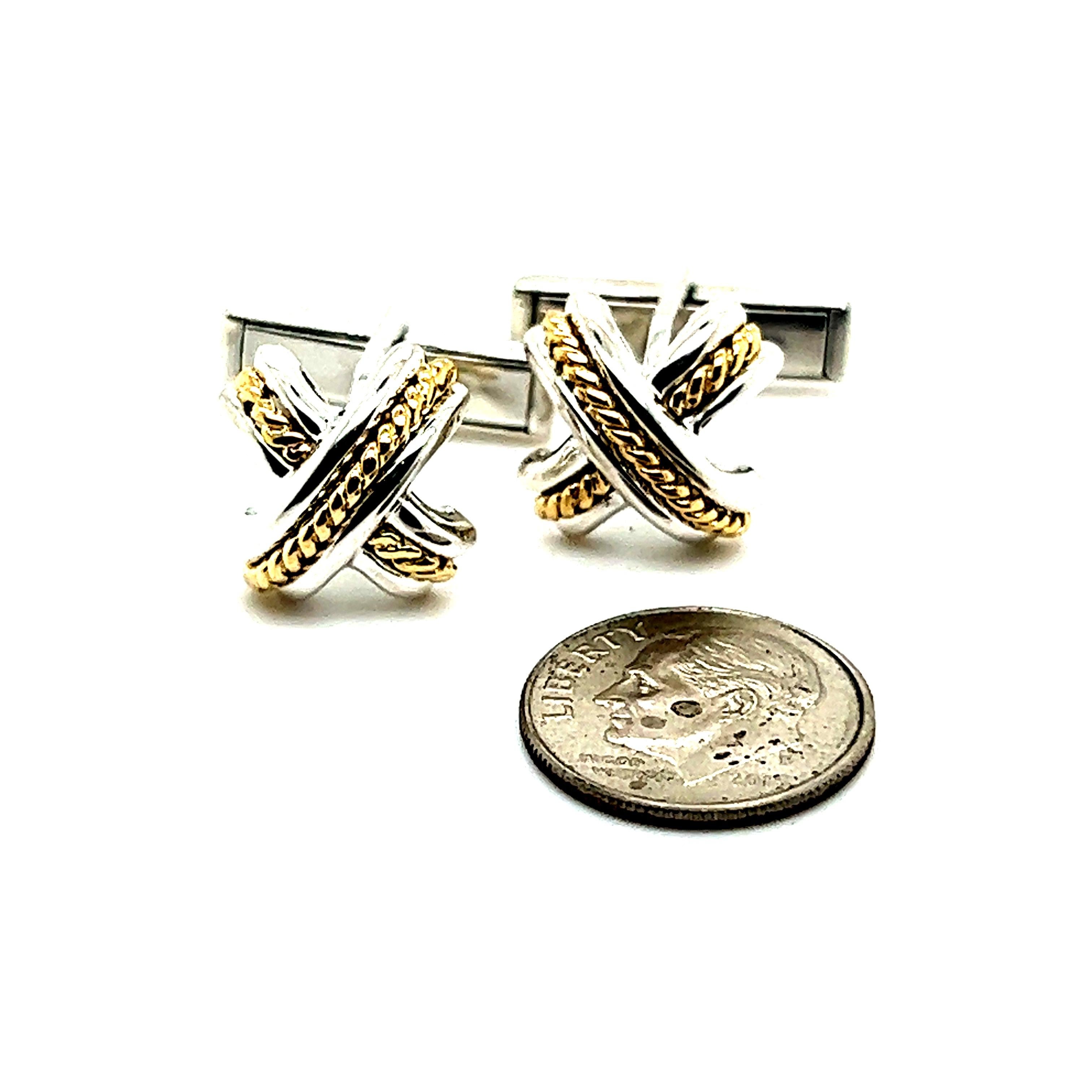 Tiffany & Co Estate Mens X Signature Cufflinks 18k Yellow Gold Sterling Silver TIF469

These elegant Authentic Tiffany & Co Men's Cufflinks are made of sterling silver and have a weight of 10.44 grams.

TRUSTED SELLER SINCE 2002

PLEASE SEE OUR