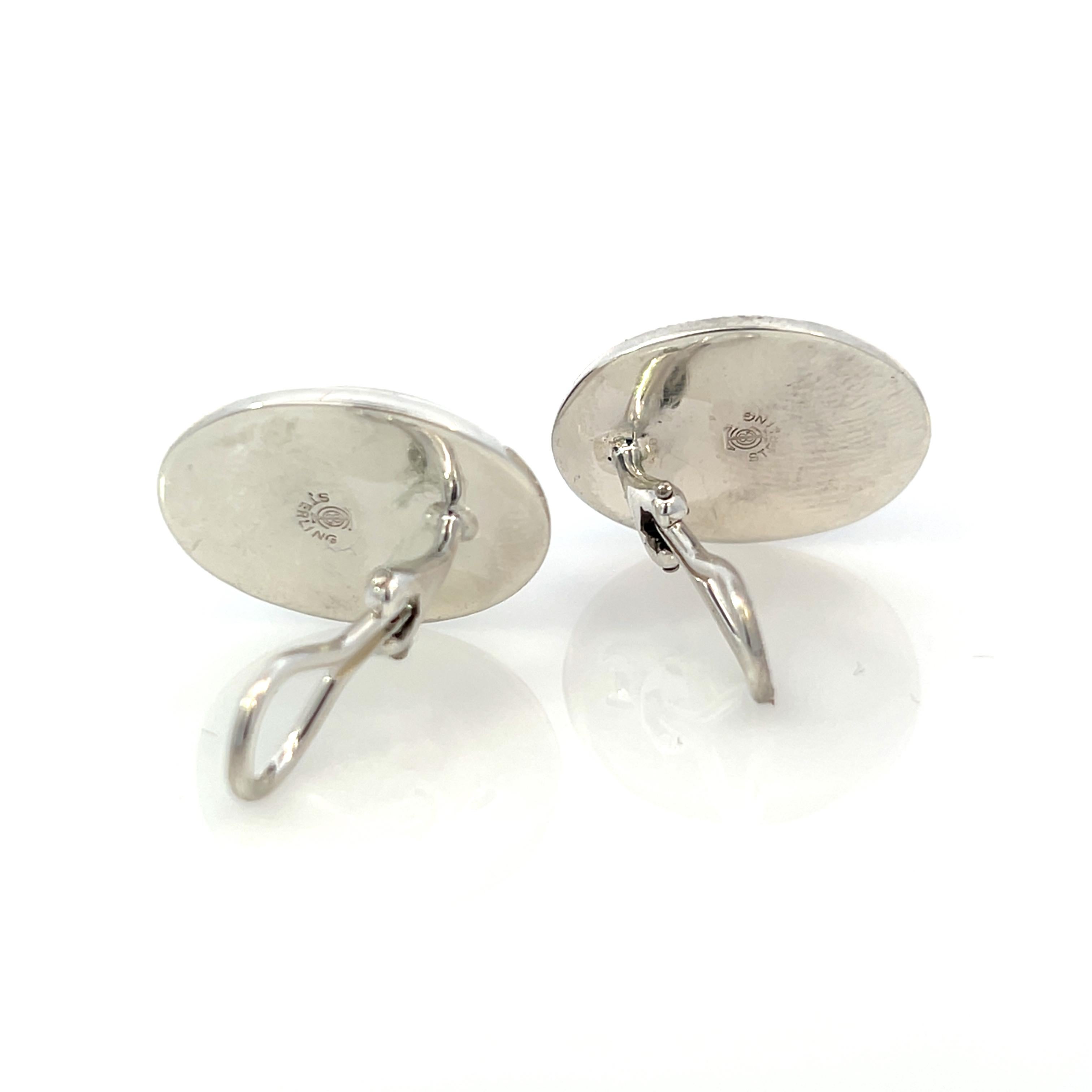 Tiffany & Co Estate Natural Hematite Cabochon Earrings Sterling Silver For Sale 5