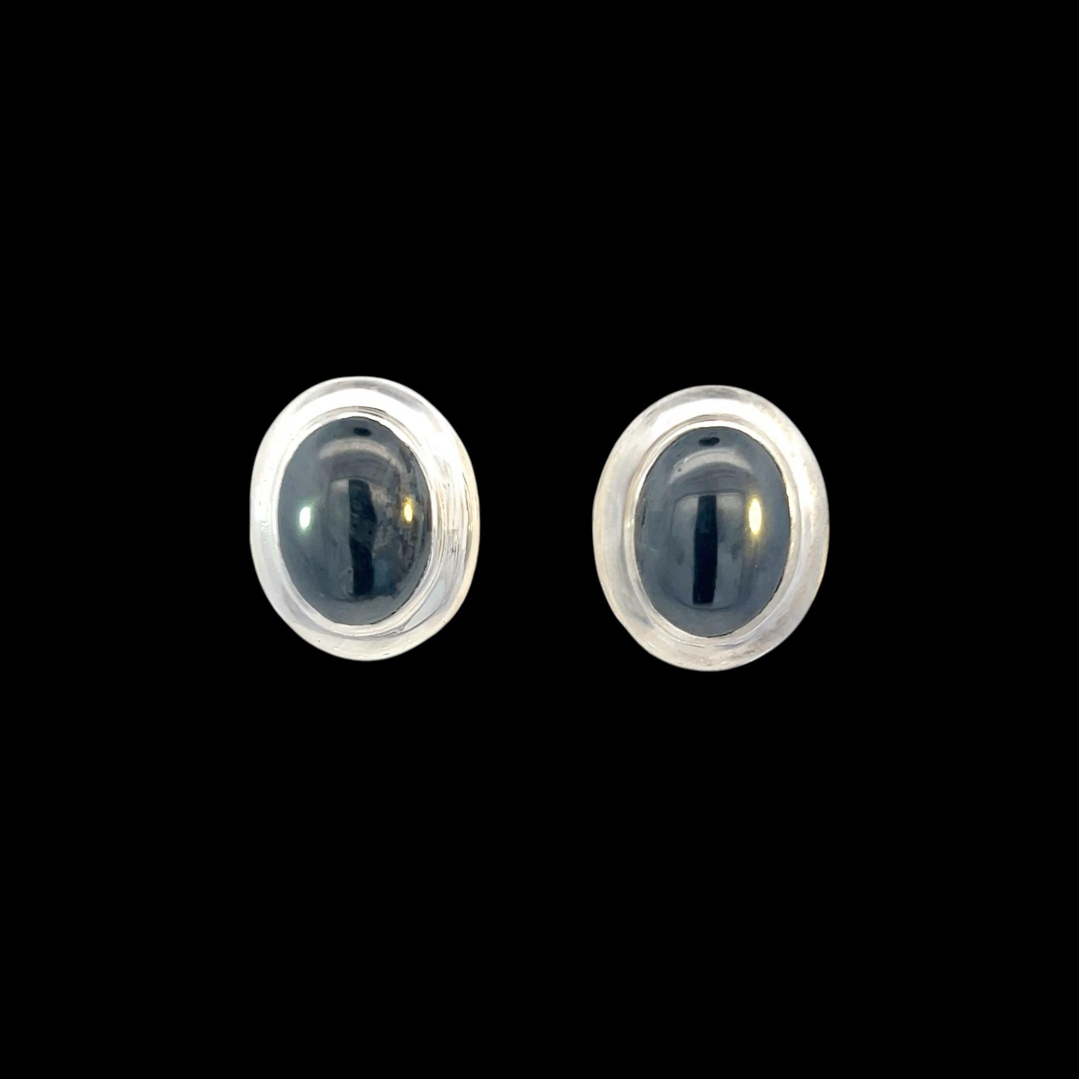 Women's Tiffany & Co Estate Natural Hematite Cabochon Earrings Sterling Silver For Sale