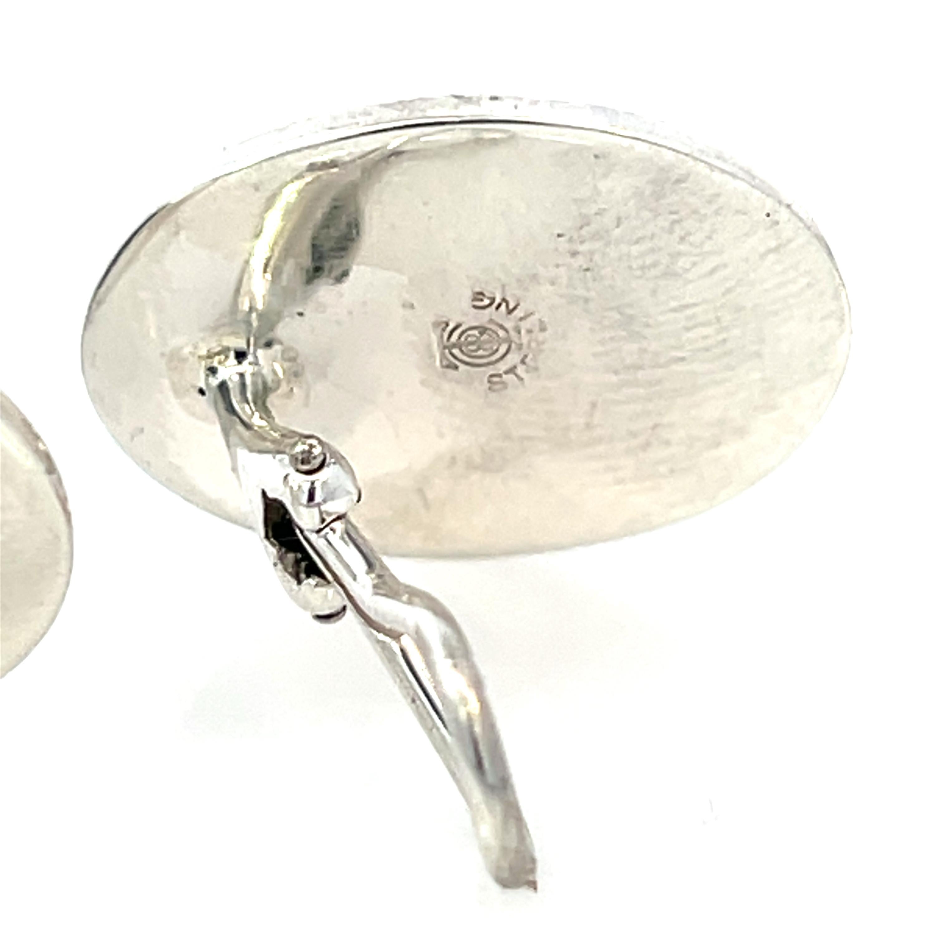 Tiffany & Co Estate Natural Hematite Cabochon Earrings Sterling Silver For Sale 2