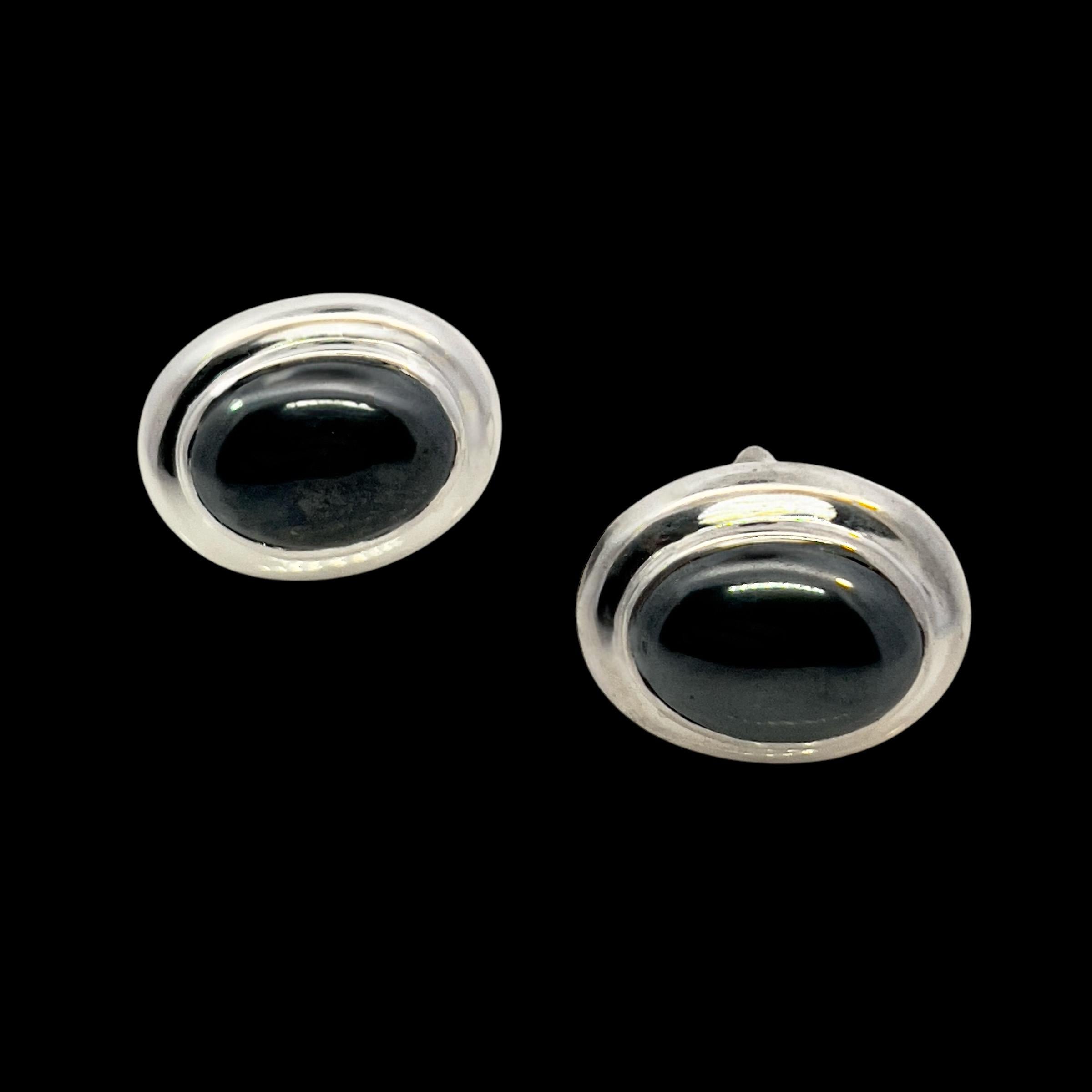 Tiffany & Co Estate Natural Hematite Cabochon Earrings Sterling Silver For Sale 3
