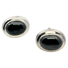 Tiffany & Co Estate Natural Hematite Cabochon Earrings Sterling Silver