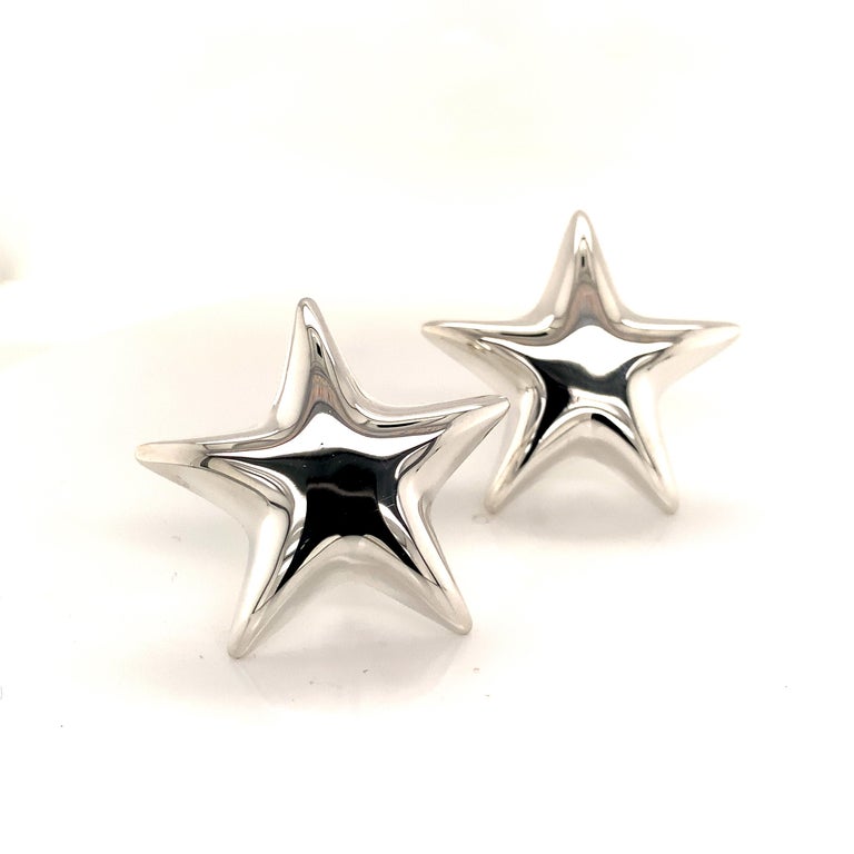 Tiffany and Co Estate Omega Back Star Earrings Sterling Silver 18.9 ...
