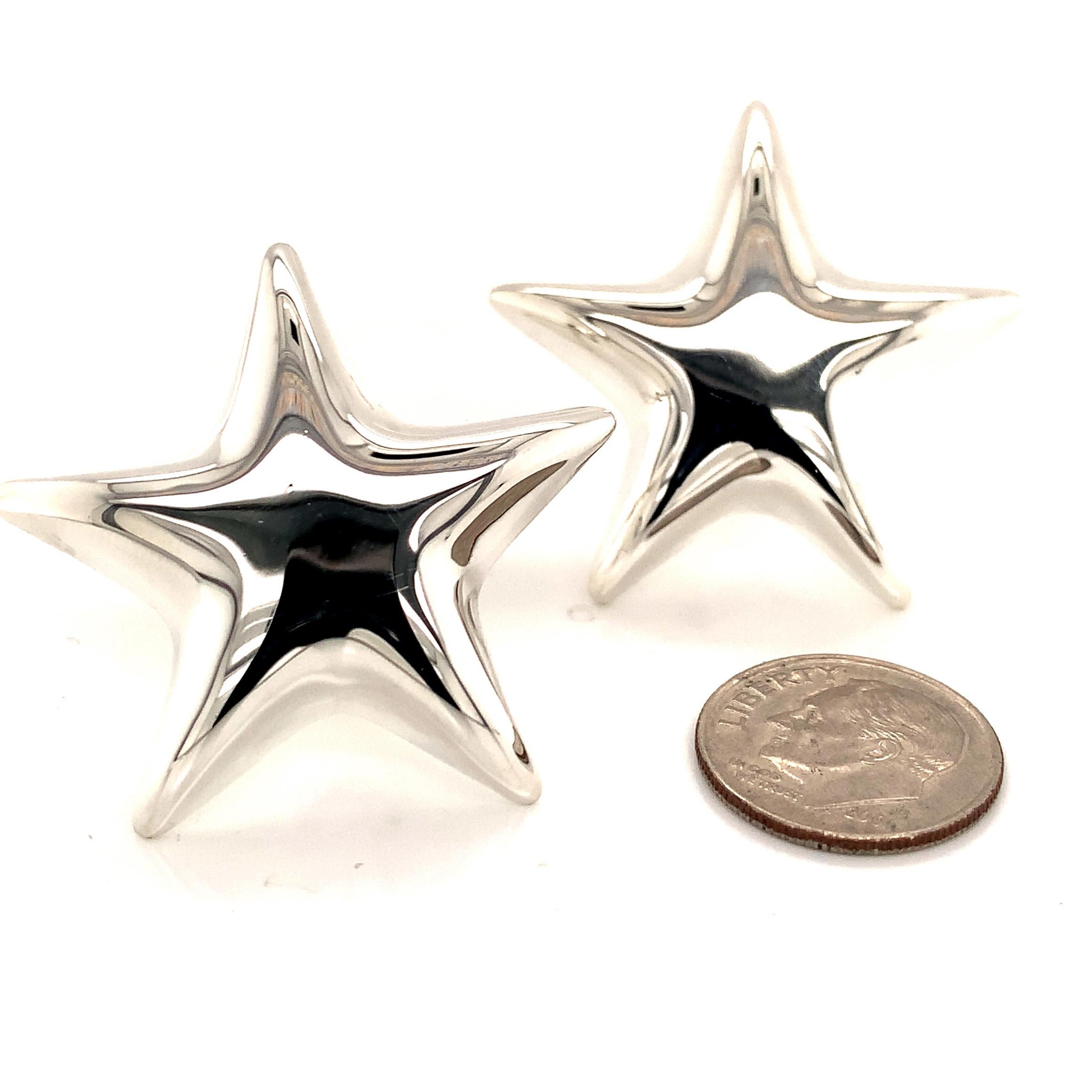 Tiffany & Co. Estate Omega Back Star Earrings Sterling Silver 18.9 Grams In Good Condition In Brooklyn, NY