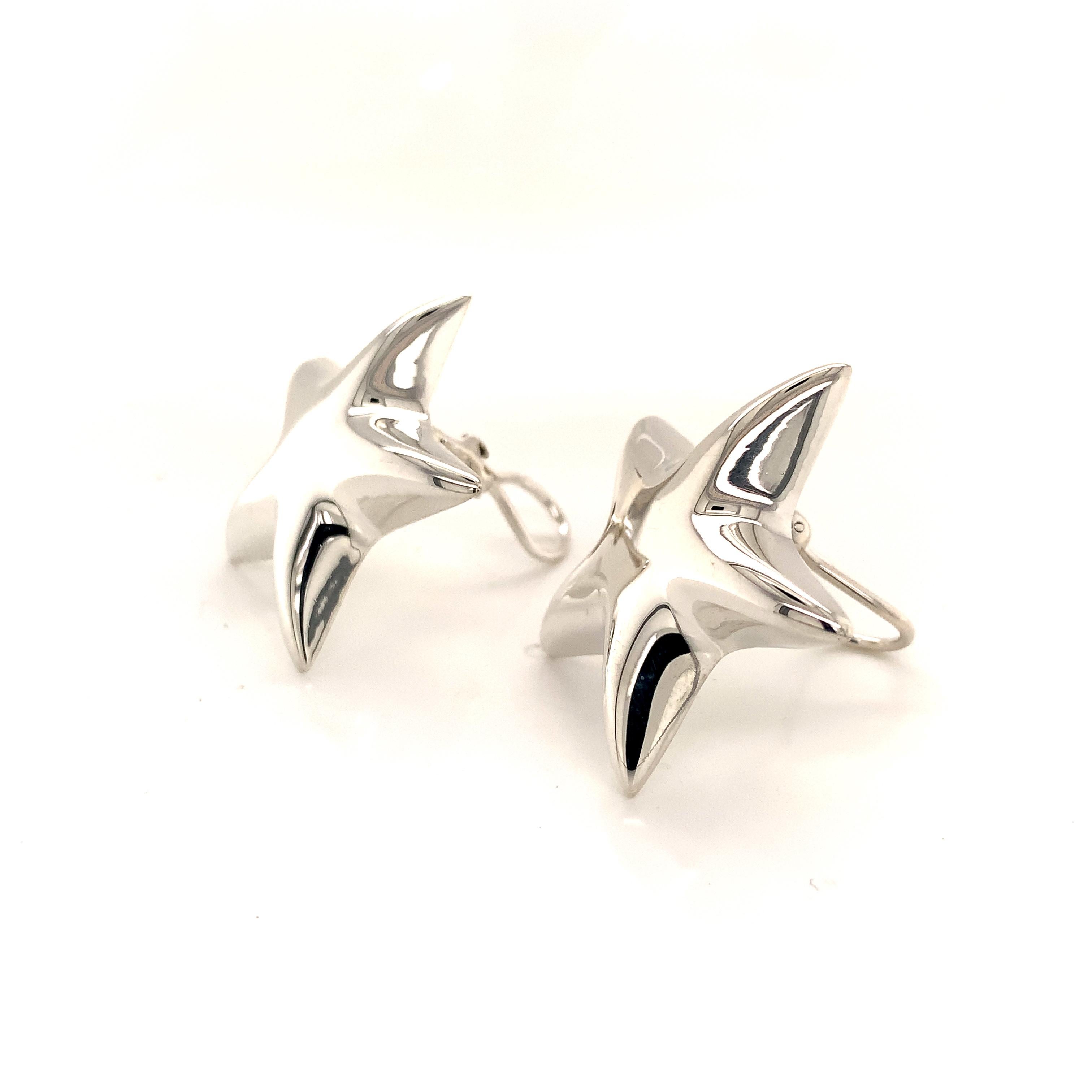 Women's Tiffany & Co. Estate Omega Back Star Earrings Sterling Silver 18.9 Grams