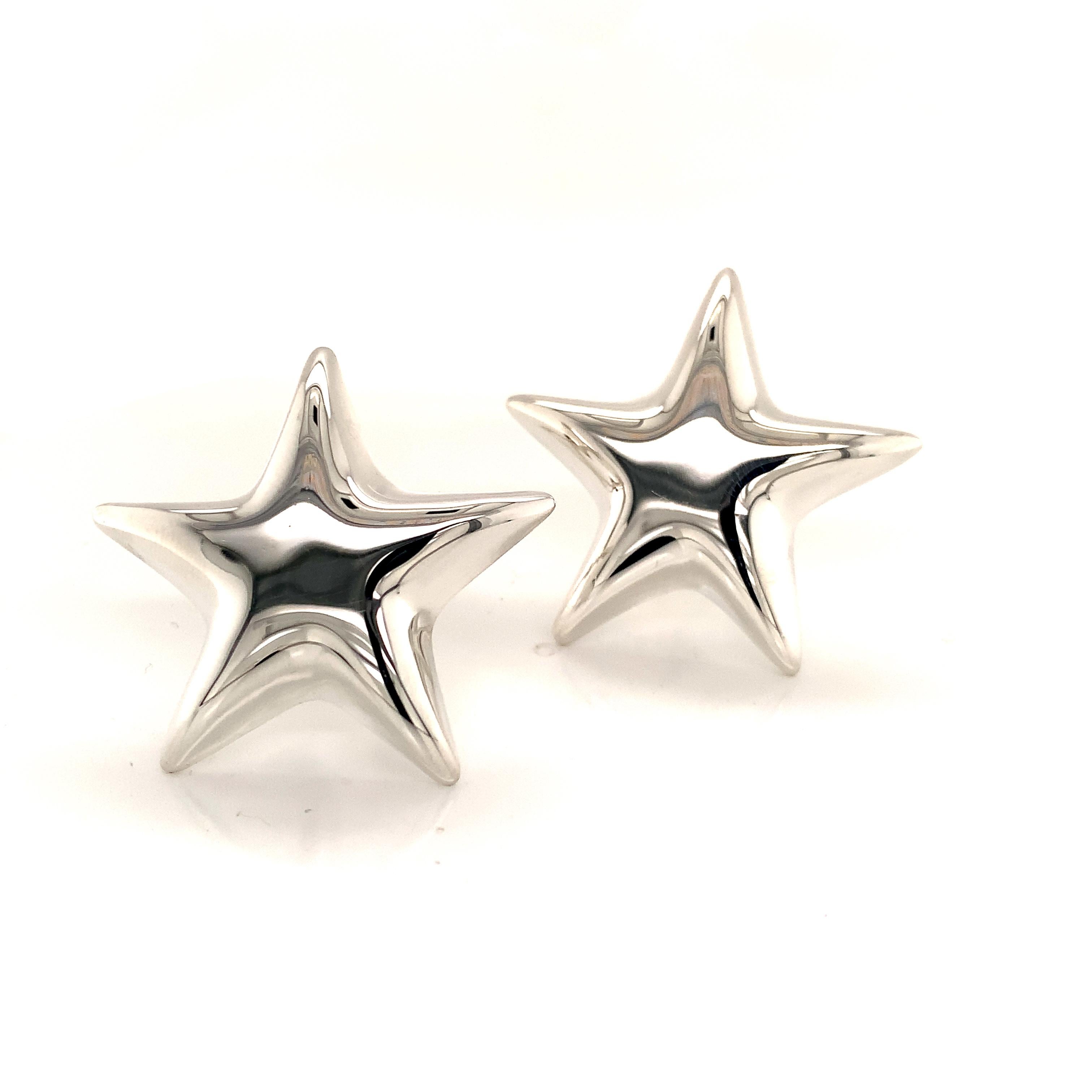 Tiffany & Co. Estate Omega Back Star Earrings Sterling Silver For Sale 7