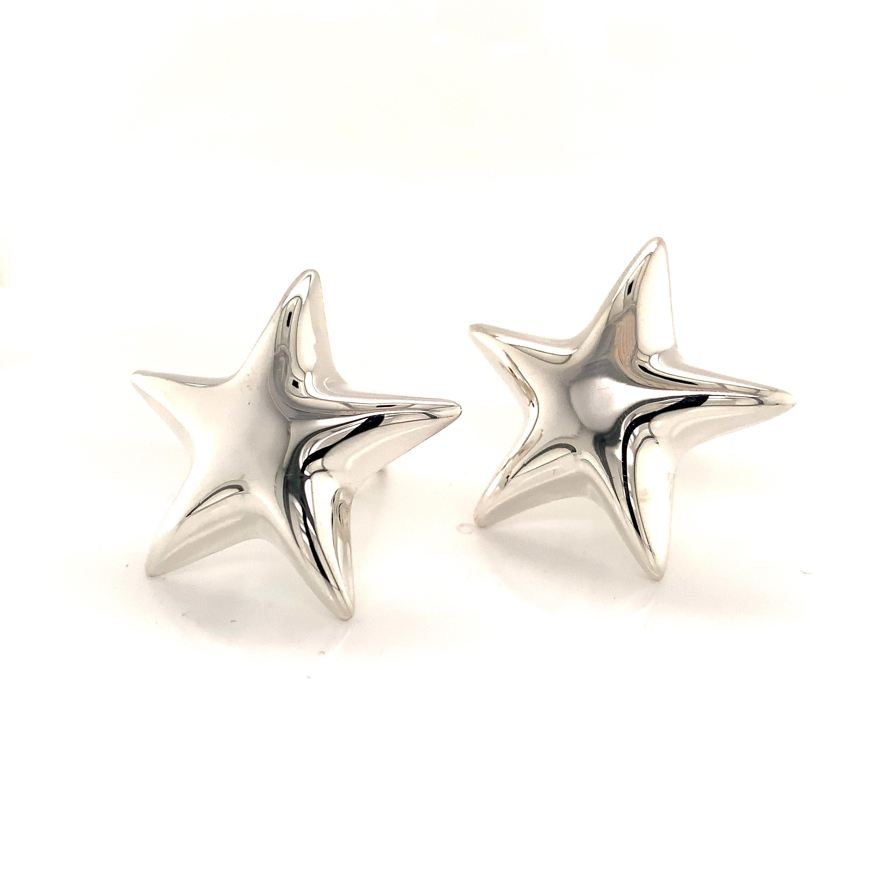 Tiffany & Co. Estate Omega Back Star Earrings Sterling Silver For Sale 5