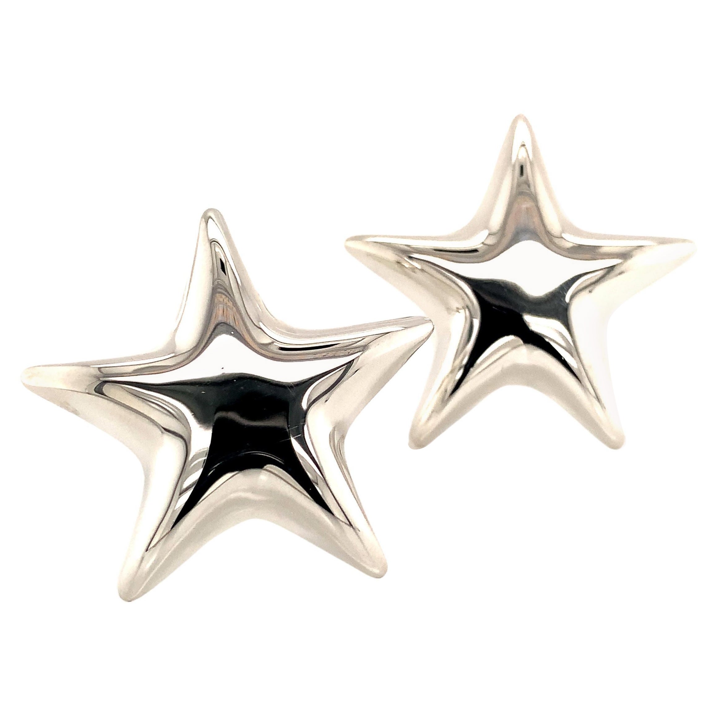 Tiffany & Co. Estate Omega Back Star Earrings Sterling Silver