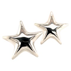 Retro Tiffany & Co. Estate Omega Back Star Earrings Sterling Silver