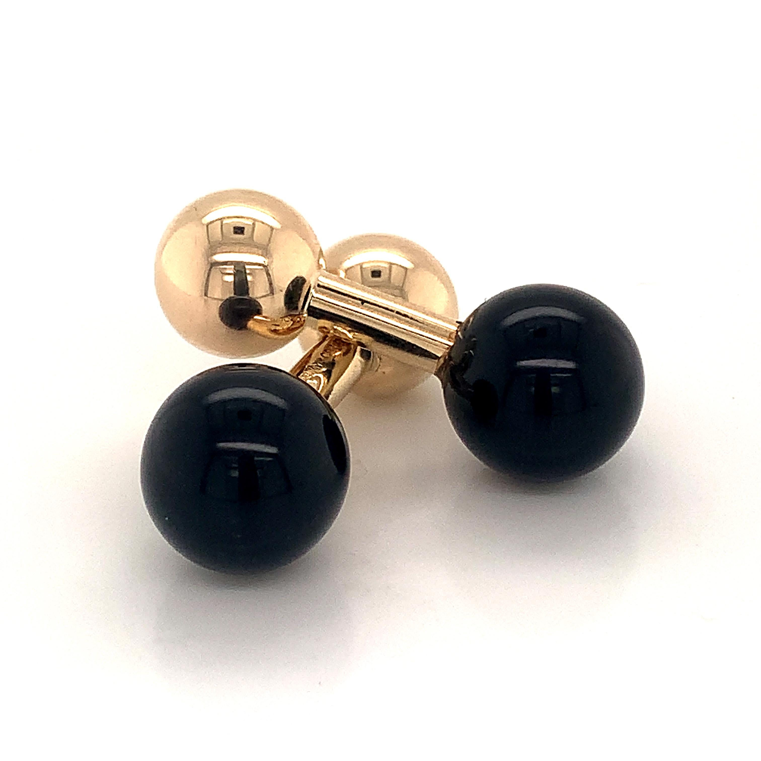 Tiffany & Co. Estate Onyx Barbell Cufflinks 14k Gold 7.6 Grams In Good Condition In Brooklyn, NY