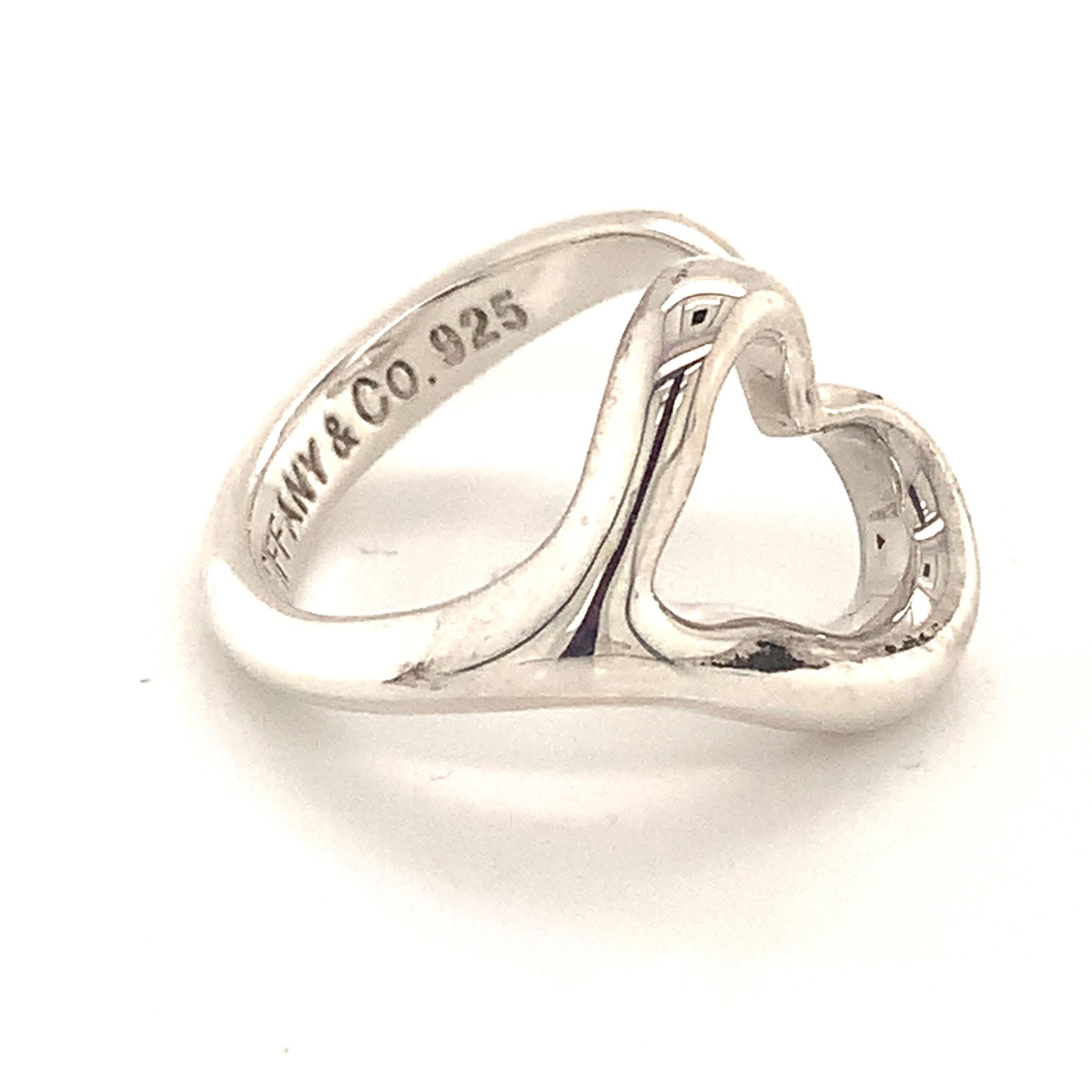 Tiffany & Co Estate Open Heart Ring Sterling Silver 4.82 Grams 4