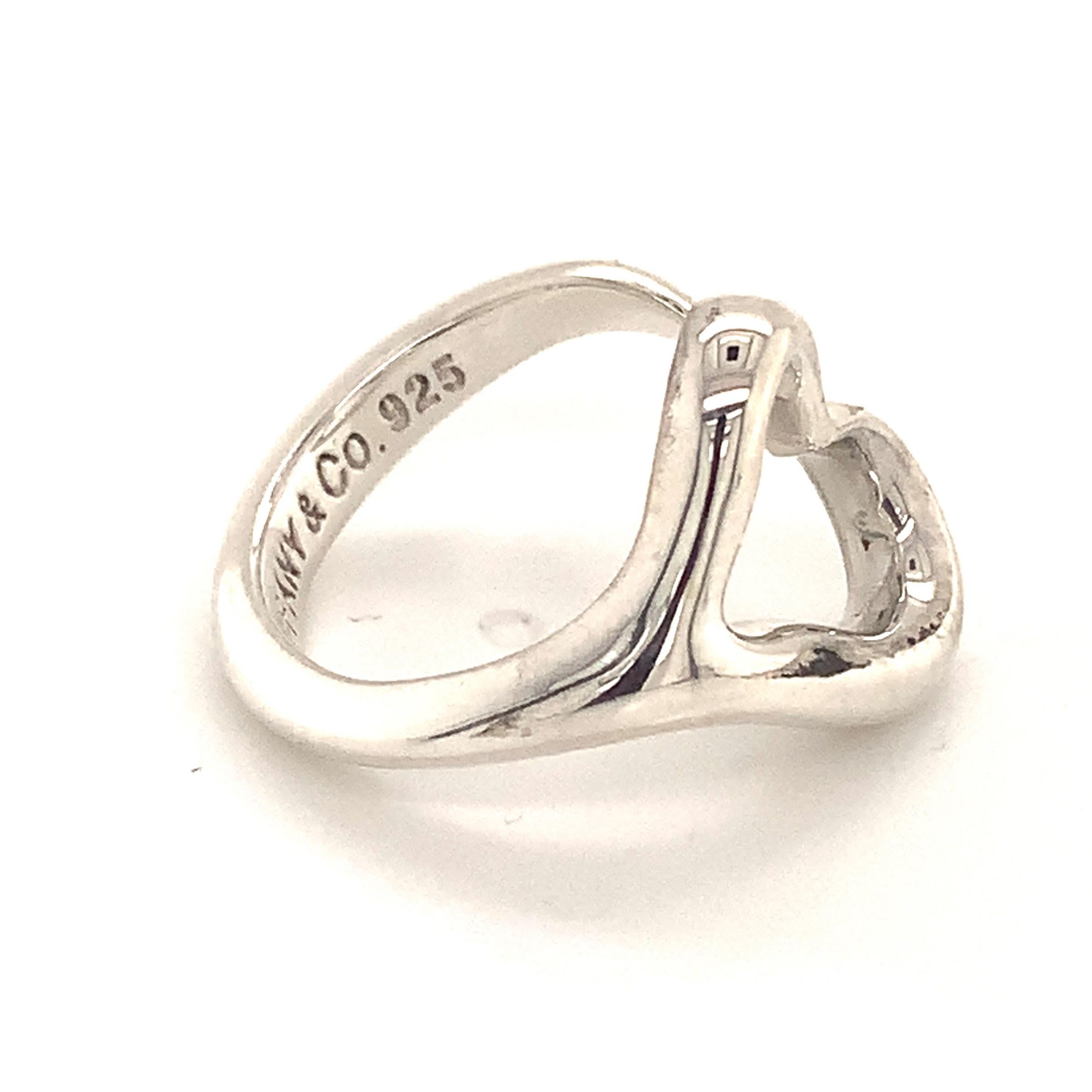 Tiffany & Co Estate Open Heart Ring Sterling Silver 4.82 Grams In Good Condition In Brooklyn, NY