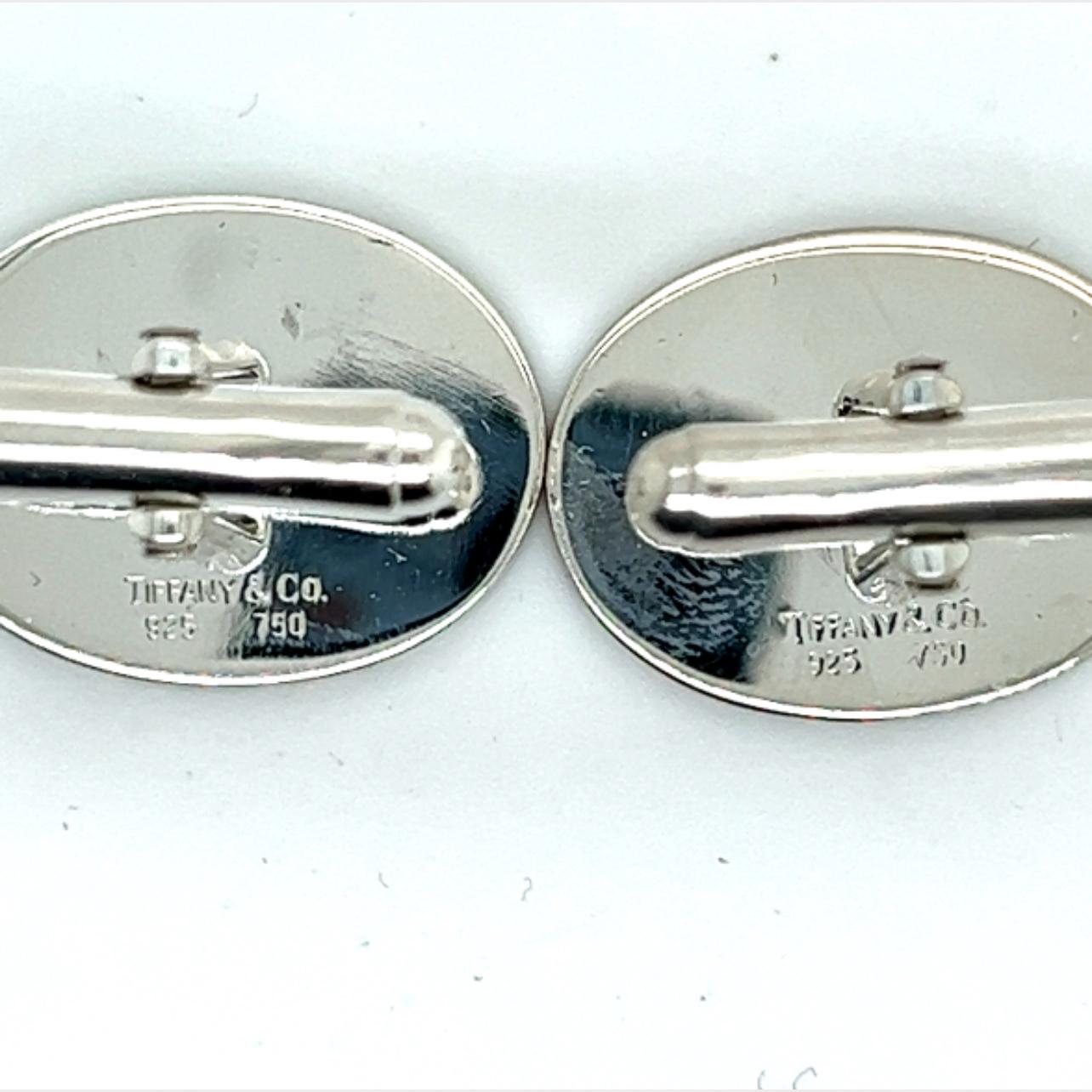Men's Tiffany & Co Estate Oval Cufflinks 18k YG + Sterling Silver For Sale