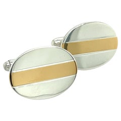Tiffany & Co Estate Oval Cufflinks 18k YG + Sterling Silver