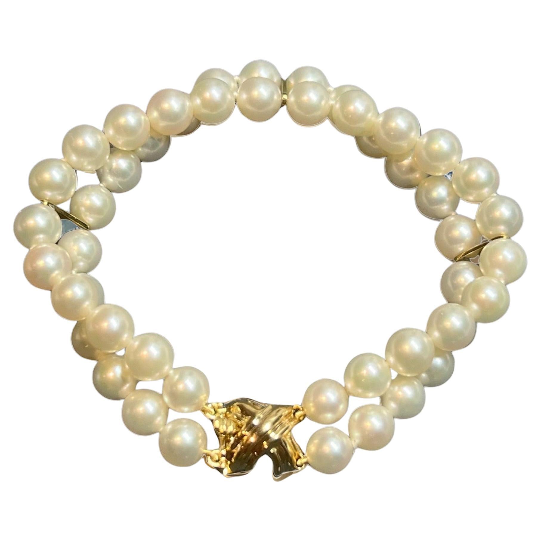 Tiffany & Co Estate Pearl Bracelet 7" 18k Gold 7 mm Certified For Sale