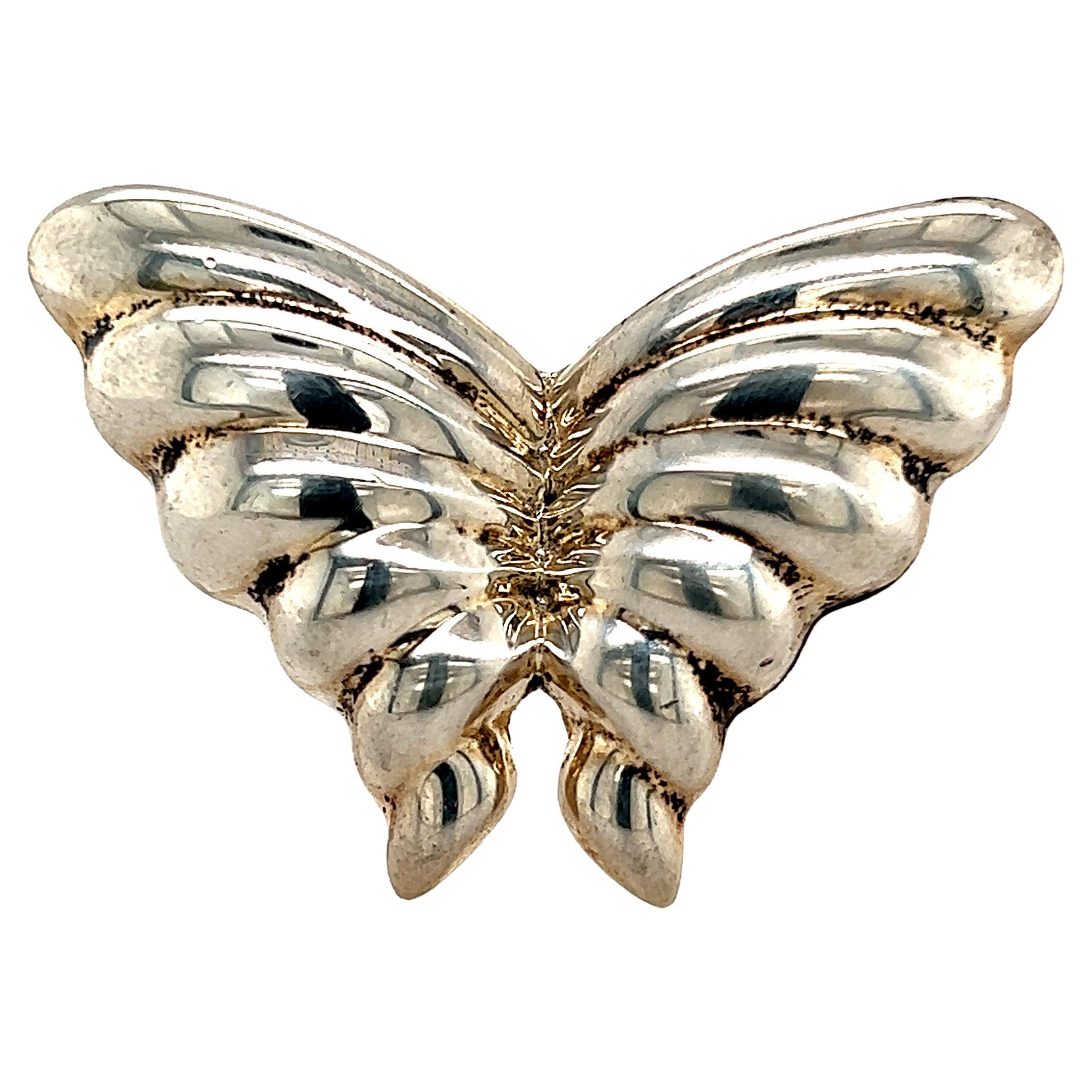 Tiffany & Co Estate Puffed Butterfly Brooch Pin Sterling Silver For Sale
