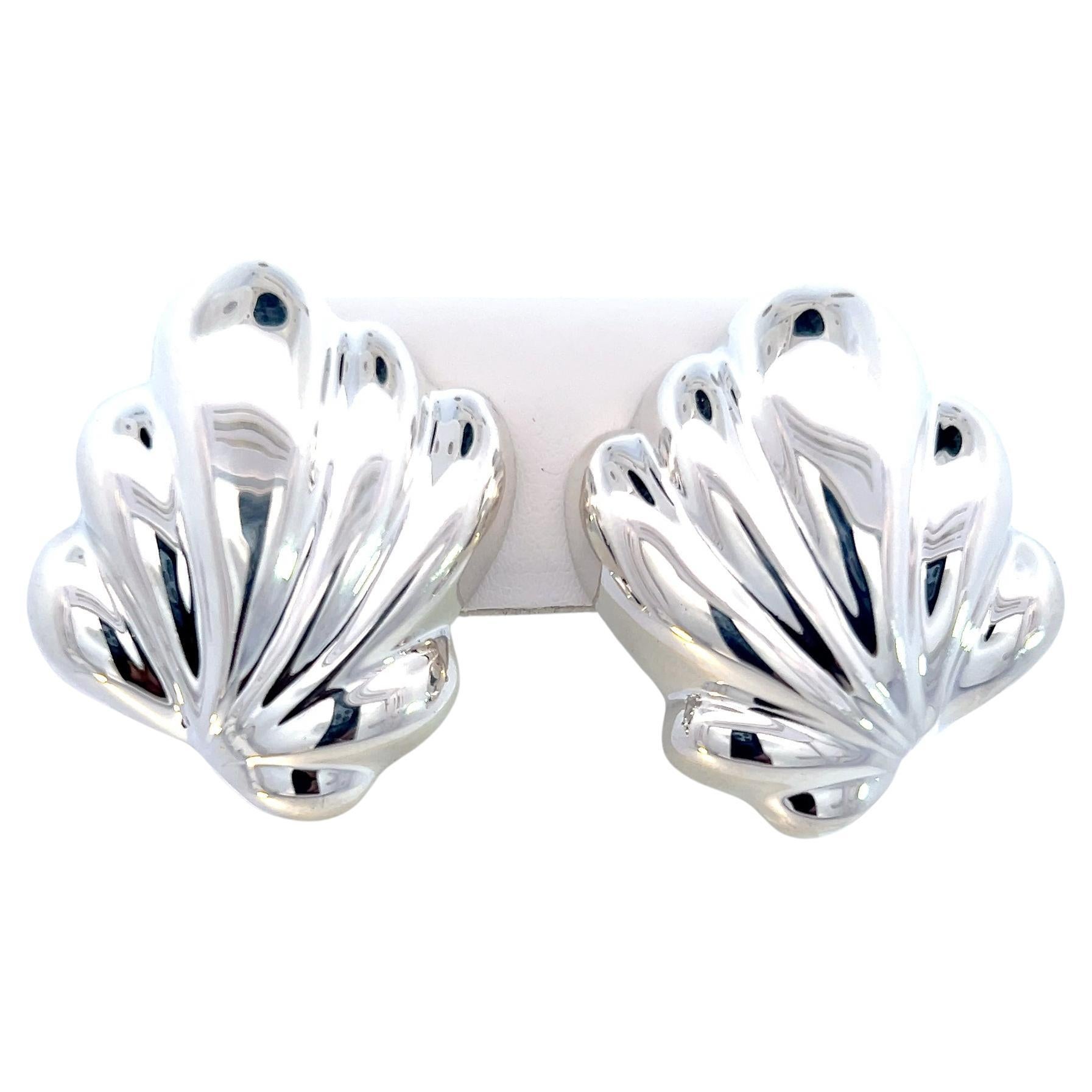 Tiffany & Co Estate Puffed Shell Omega Back Earrings Silver 21.30 Grams
