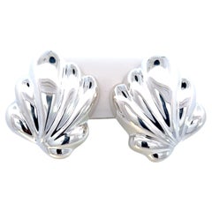 Retro Tiffany & Co Estate Puffed Shell Omega Back Earrings Silver 21.30 Grams