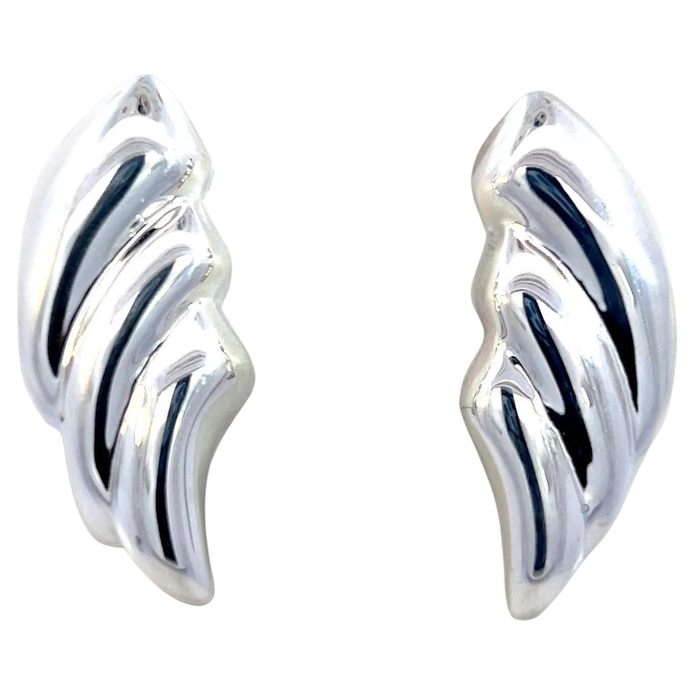 Tiffany & Co Estate Puffed Wings Clip-on Earrings Sterling Silver
