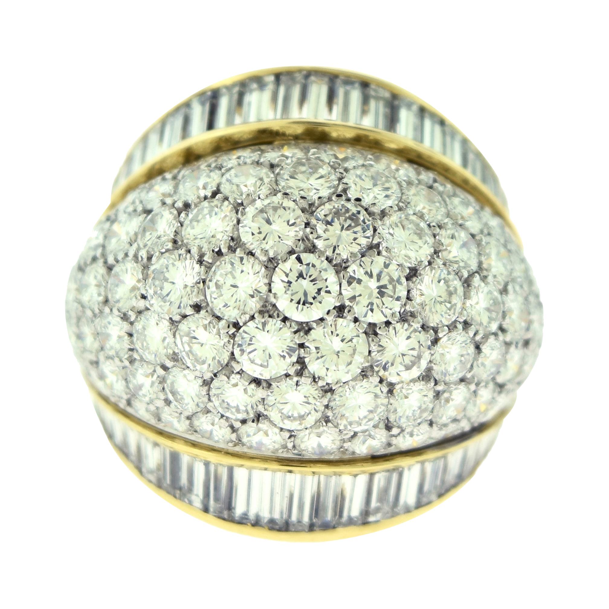 Tiffany & Co. Estate Round and Baguette Platinum Gold Dome Cocktail Ring