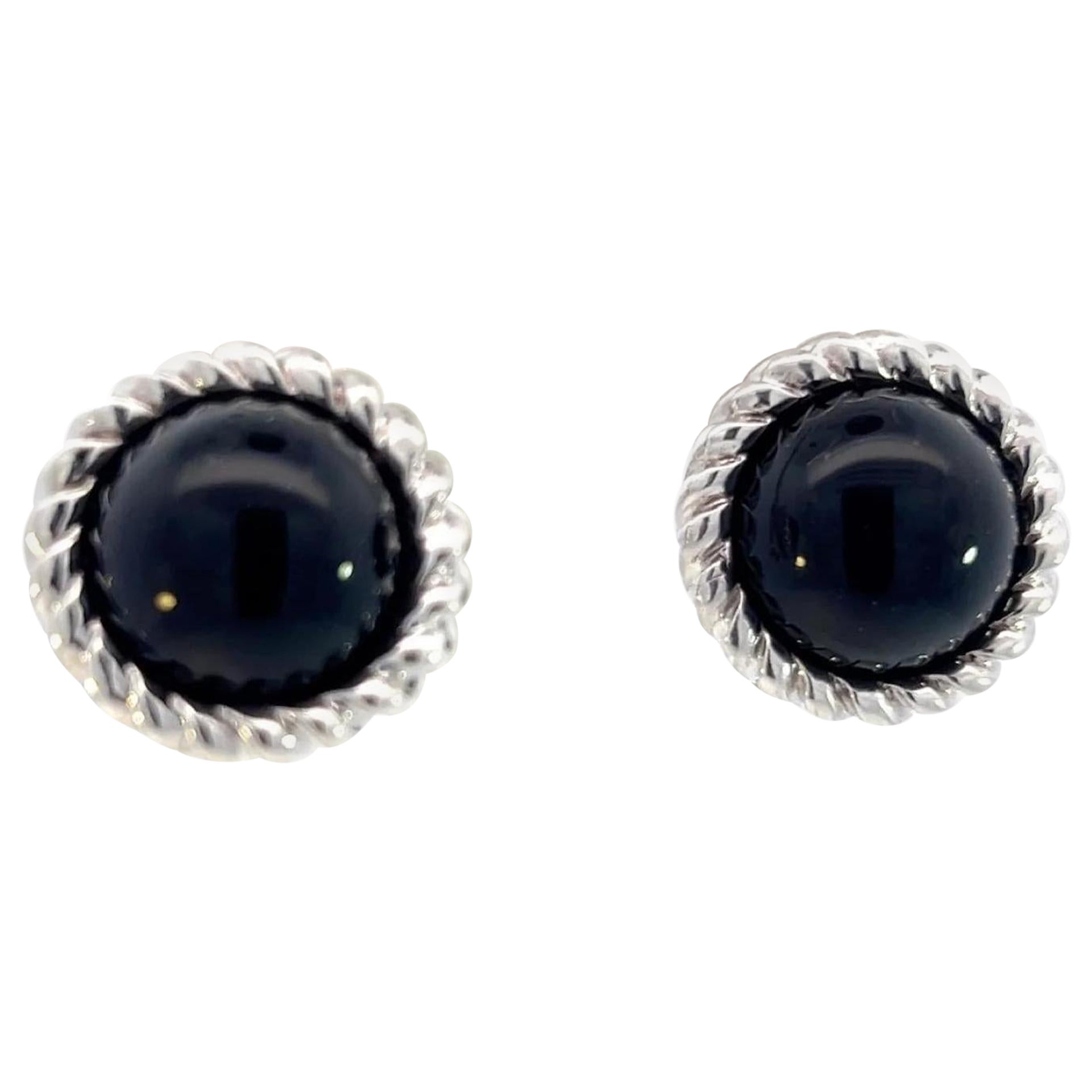 Tiffany & Co Nachlass-Ohrclips aus Sterlingsilber mit rundem Onyx