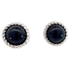 Tiffany & Co Nachlass-Ohrclips aus Sterlingsilber mit rundem Onyx