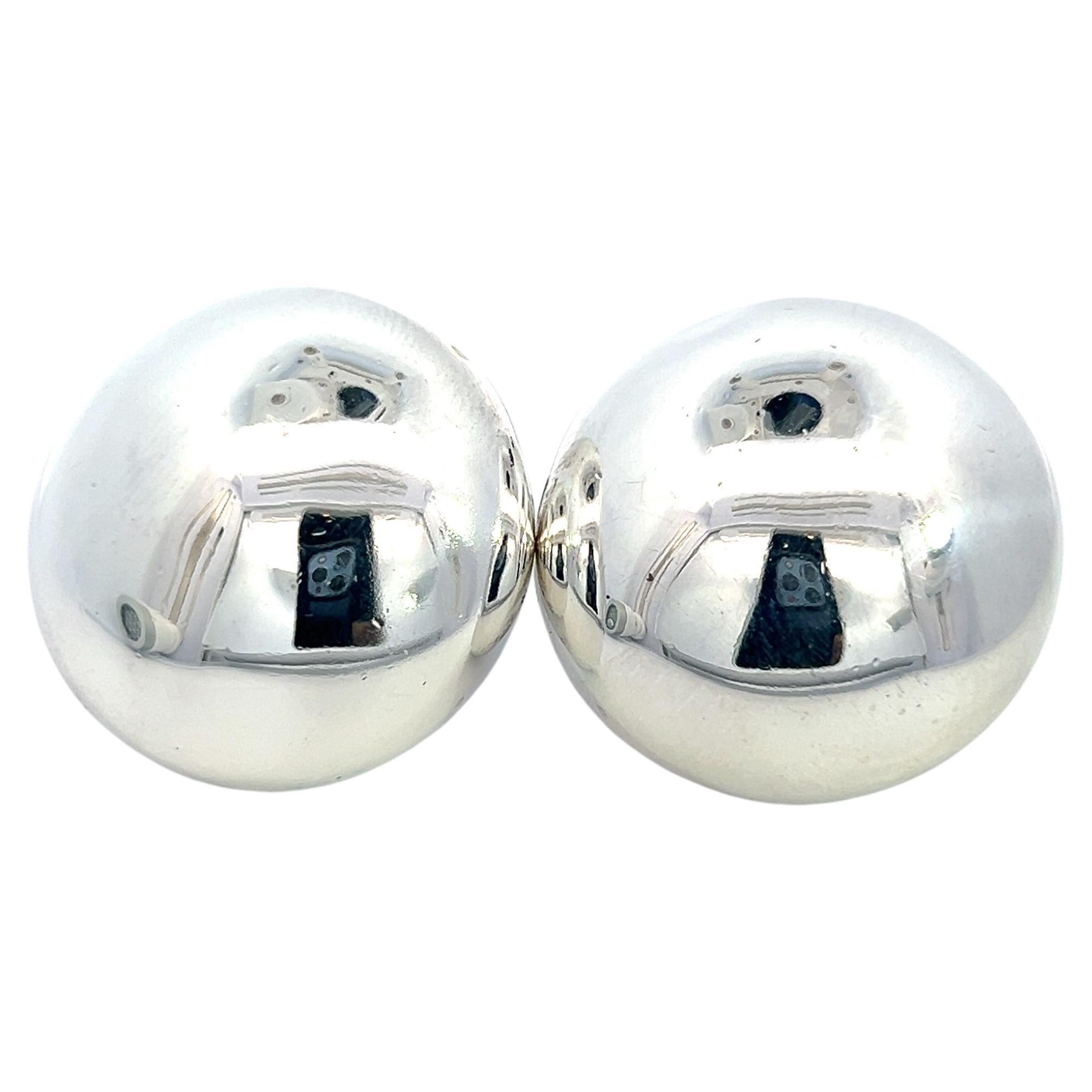 Tiffany & Co Estate Round Puffed Clip on Earrings Sterling Silver For Sale