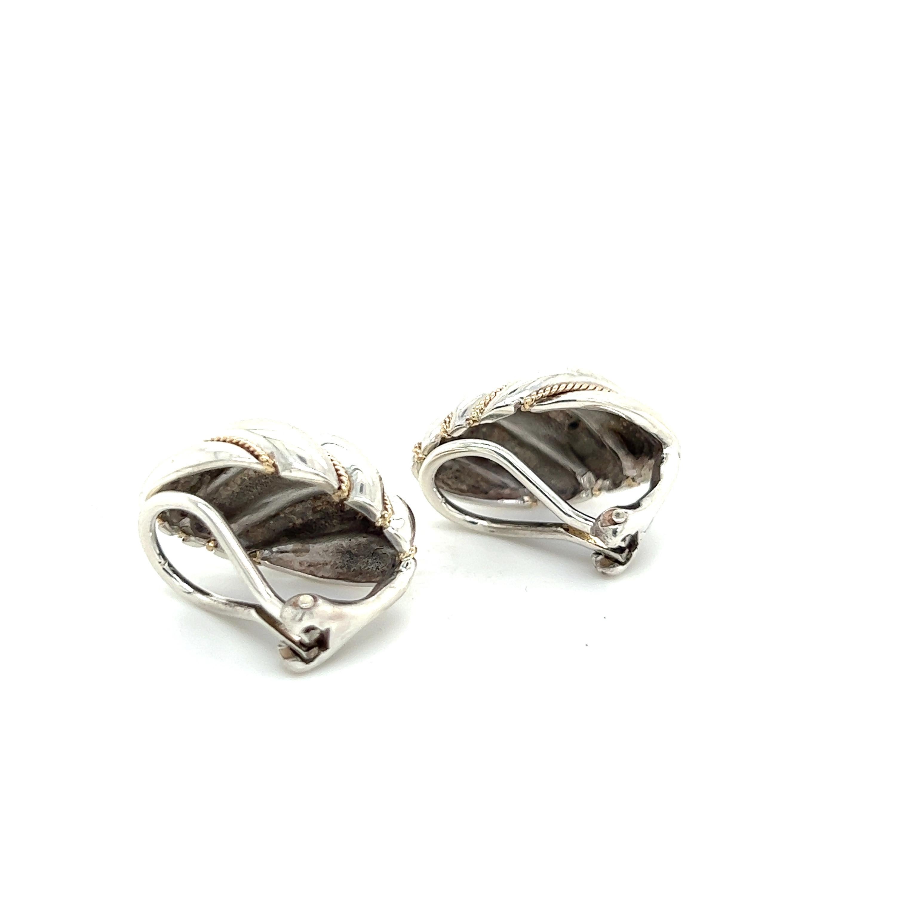 Tiffany & Co Estate Shrimp Earrings 18k Gold + Sterling Silver In Good Condition For Sale In Brooklyn, NY
