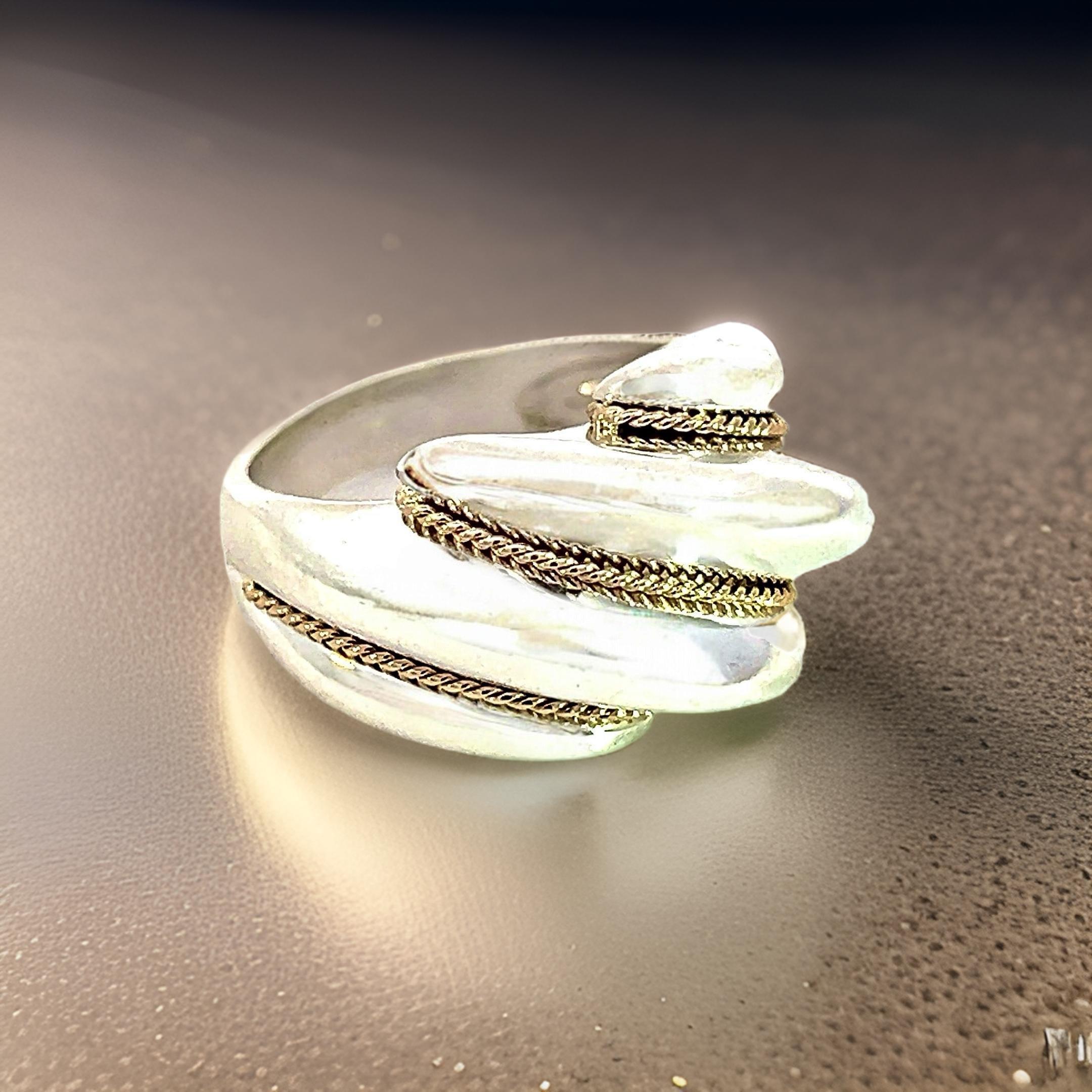 Tiffany & Co Estate Shrimp Ring Taille 5,5 Or 14k + Argent Sterling 5