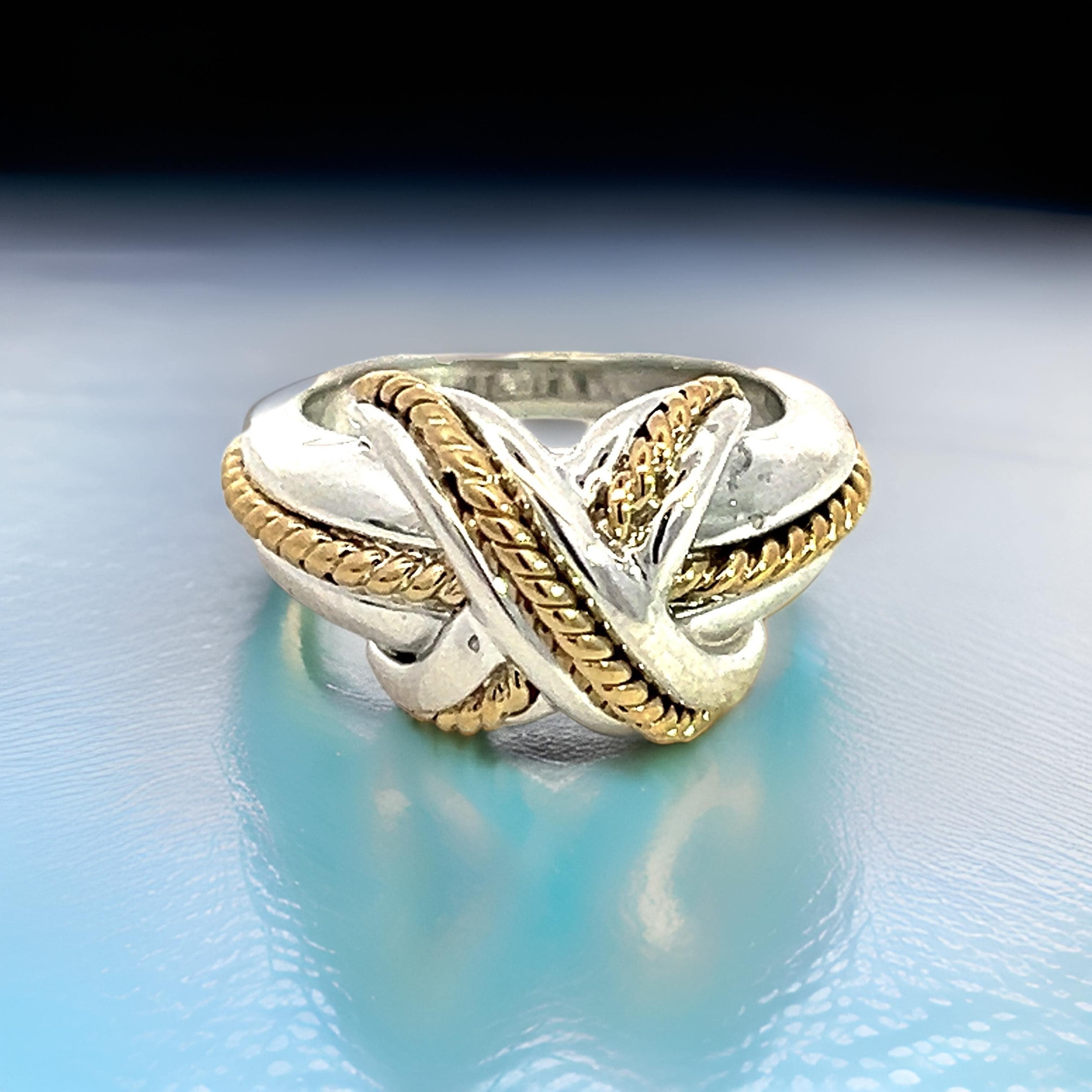 Tiffany & Co Estate Signature X Ring Size 4 Sterling Silver 18k Gold In Good Condition In Brooklyn, NY