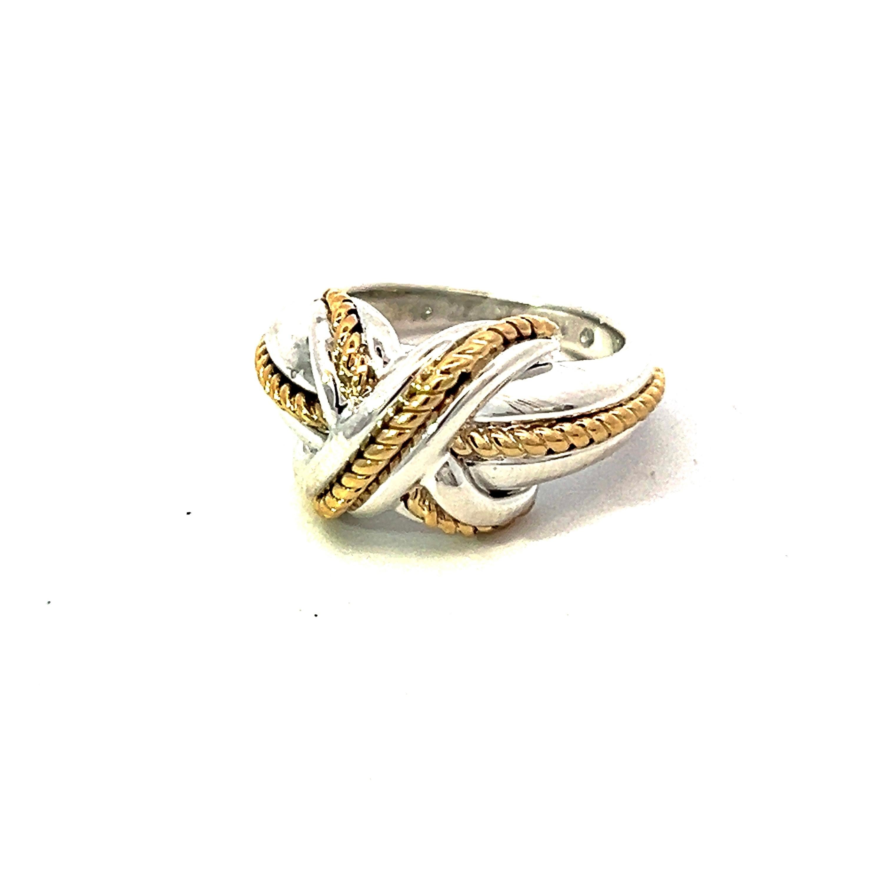 Women's Tiffany & Co Estate Signature X Ring Size 4 Sterling Silver 18k Gold